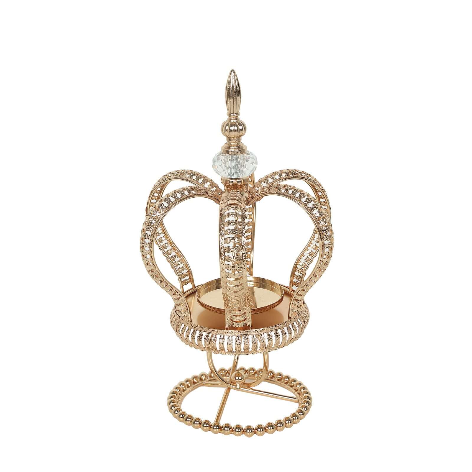 Metal Crown Spiral Pillar Candle Holder Stand Gold - Jeweled Votive Candle Centerpiece 13" - Image 7