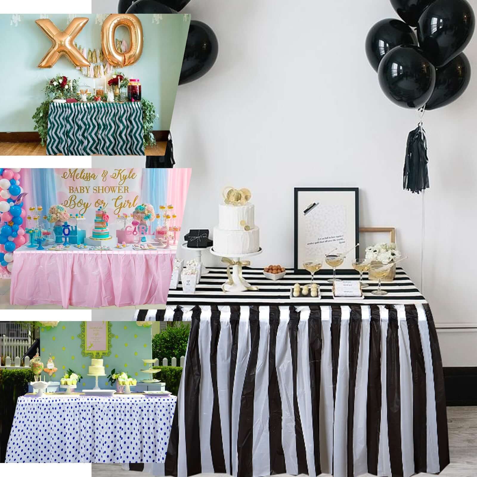 Plastic Table Skirt White/Black Stripe - Reliable Disposable Skirt for Parties 14ft 10 Mil - Image 5