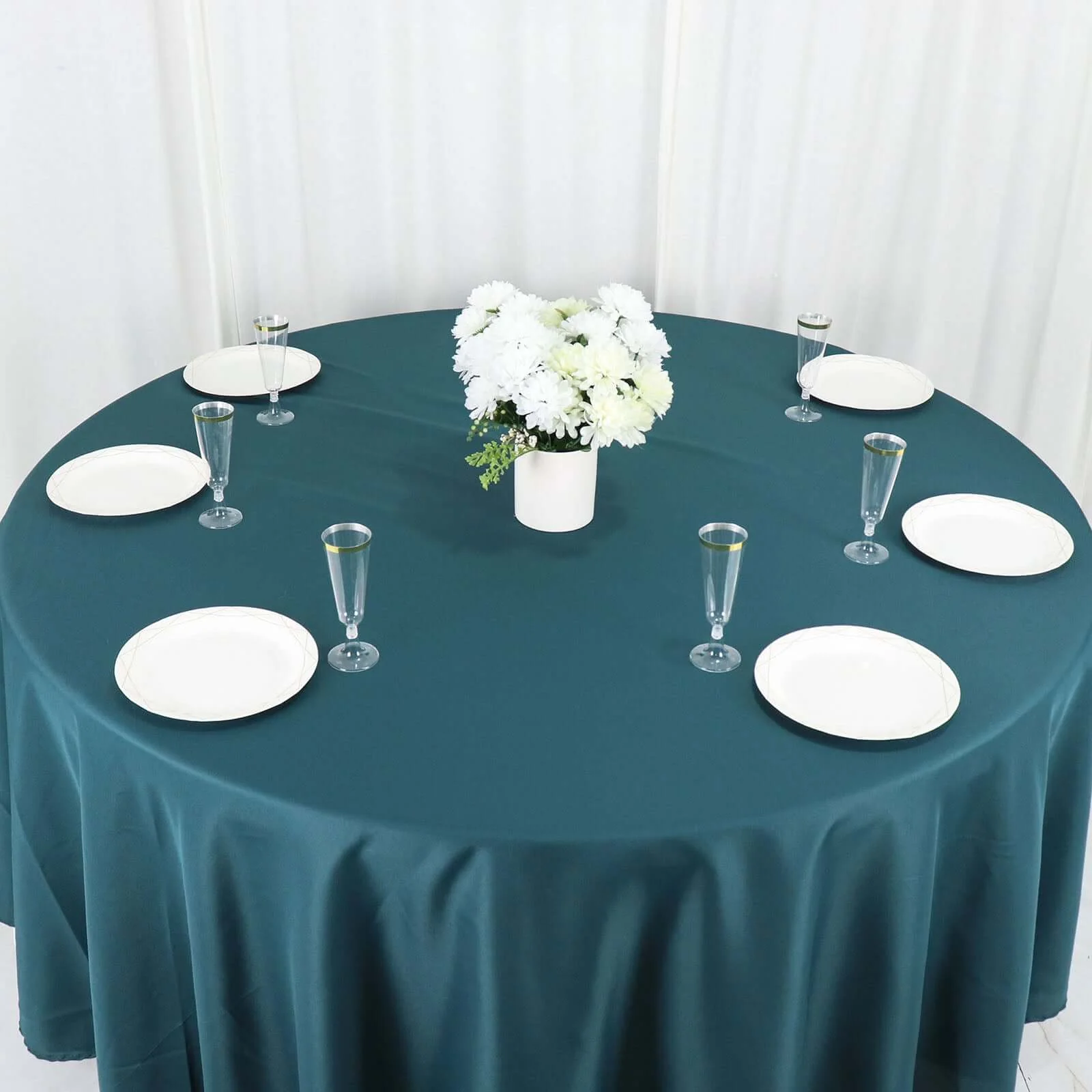 Polyester 108" Round Tablecloth Peacock Teal - Wrinkle-Resistant Table Cover - Image 6