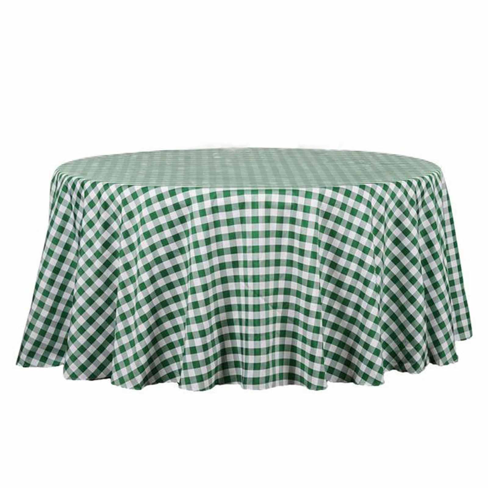 Polyester 108" Round Tablecloth White/Green - Checkered Buffalo Plaid Table Cover - Image 7