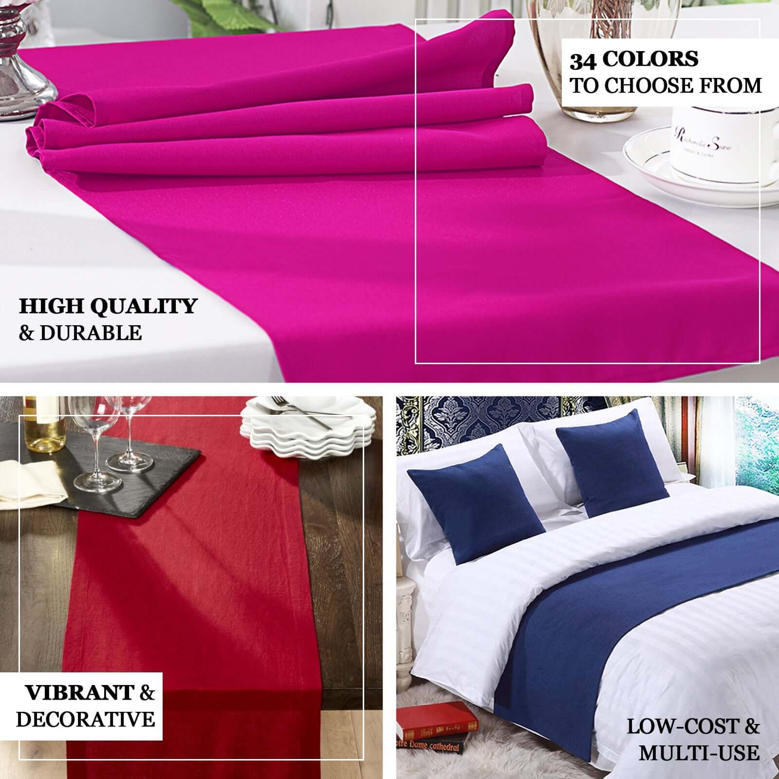 Polyester 12"x108" Table Runner Pink - Durable & Wrinkle-Resistant Table Decor - Image 3