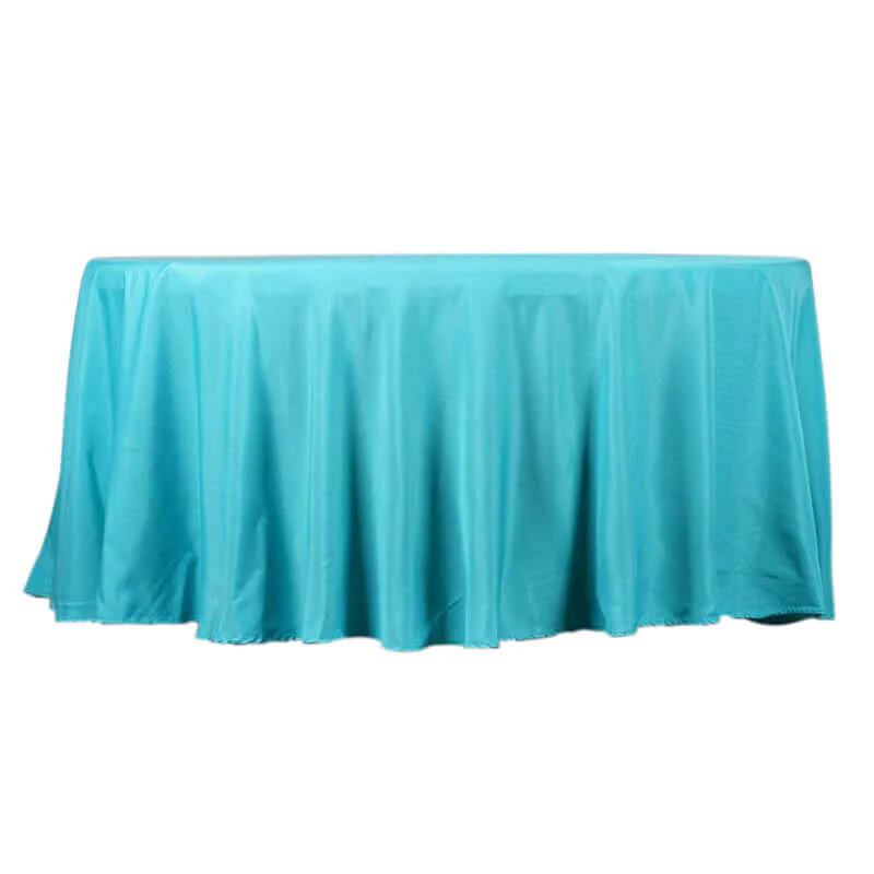 Polyester 132" Round Tablecloth Turquoise - Seamless Chic Table Cover - Image 2