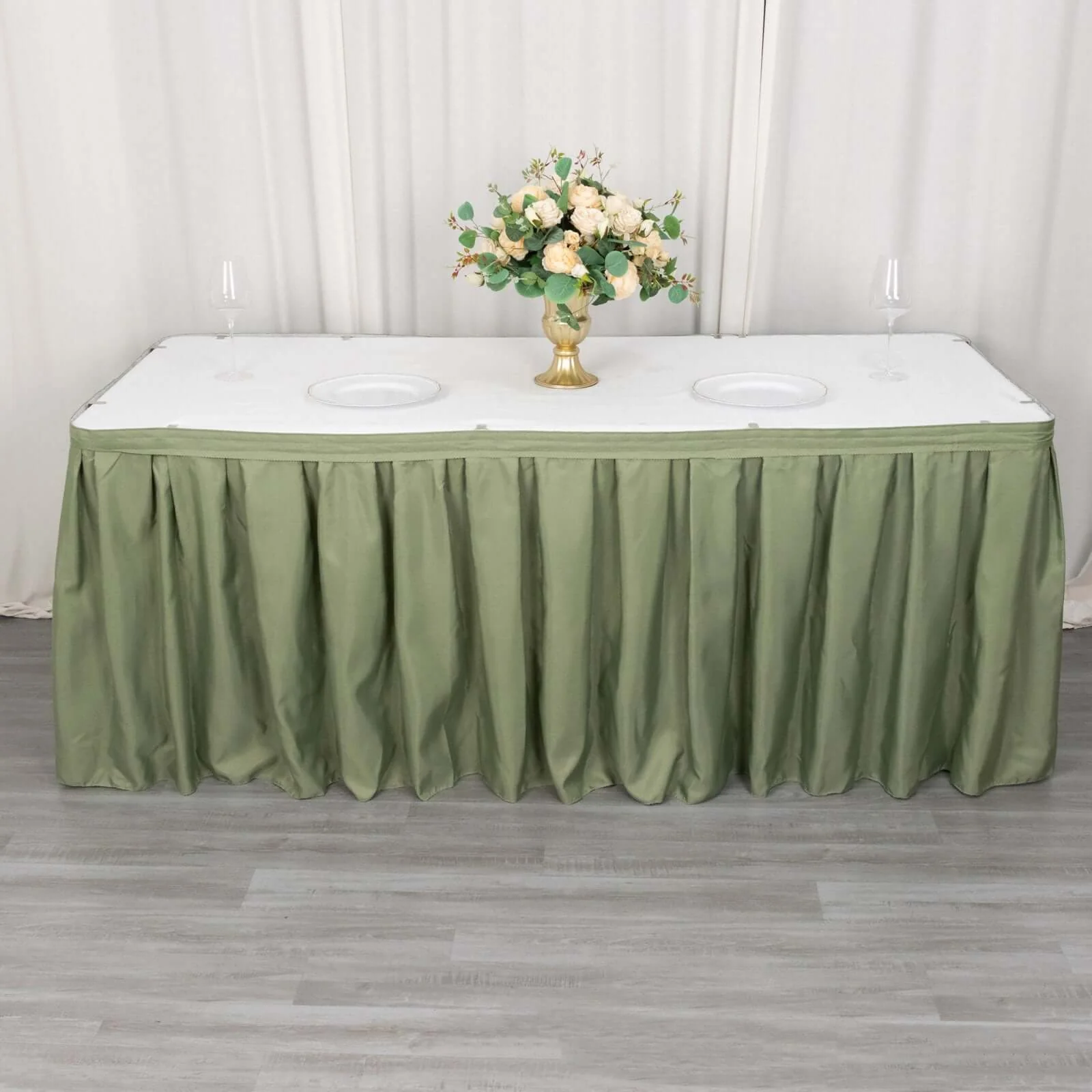 Polyester 21ft Table Skirt Dusty Sage Green - Classic Pleated Design - Image 3