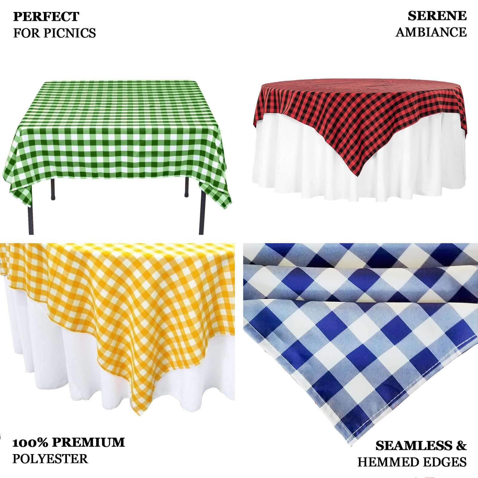 Polyester 54"x54" Square Tablecloth White/Navy Blue - Checkered Buffalo Plaid Design for Casual Table Settings - Image 4