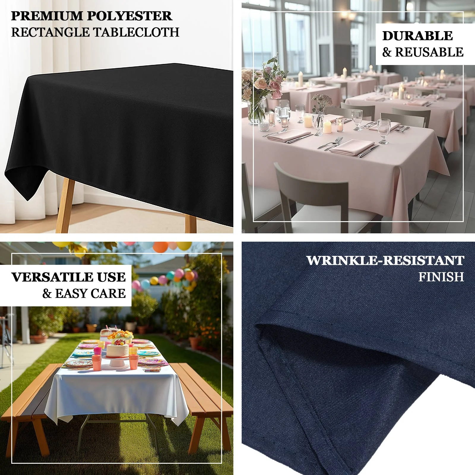 Polyester 54"x96" Rectangle Tablecloth Royal Blue - Wrinkle-Resistant & Easy-to-Care Table Cover - Image 4