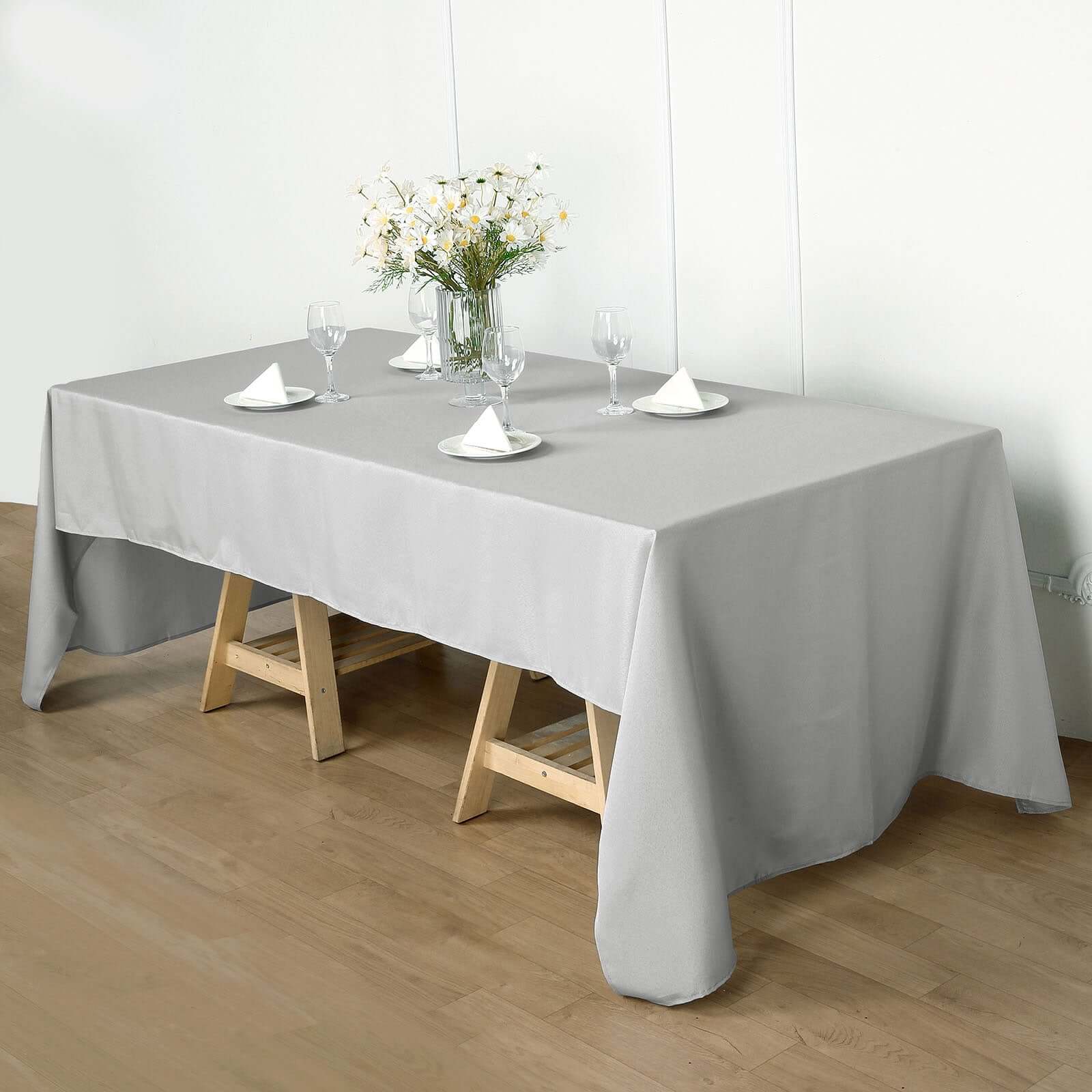 Polyester 60"x102" Rectangle Tablecloth Silver - Durable and Stylish Table Cover - Image 8
