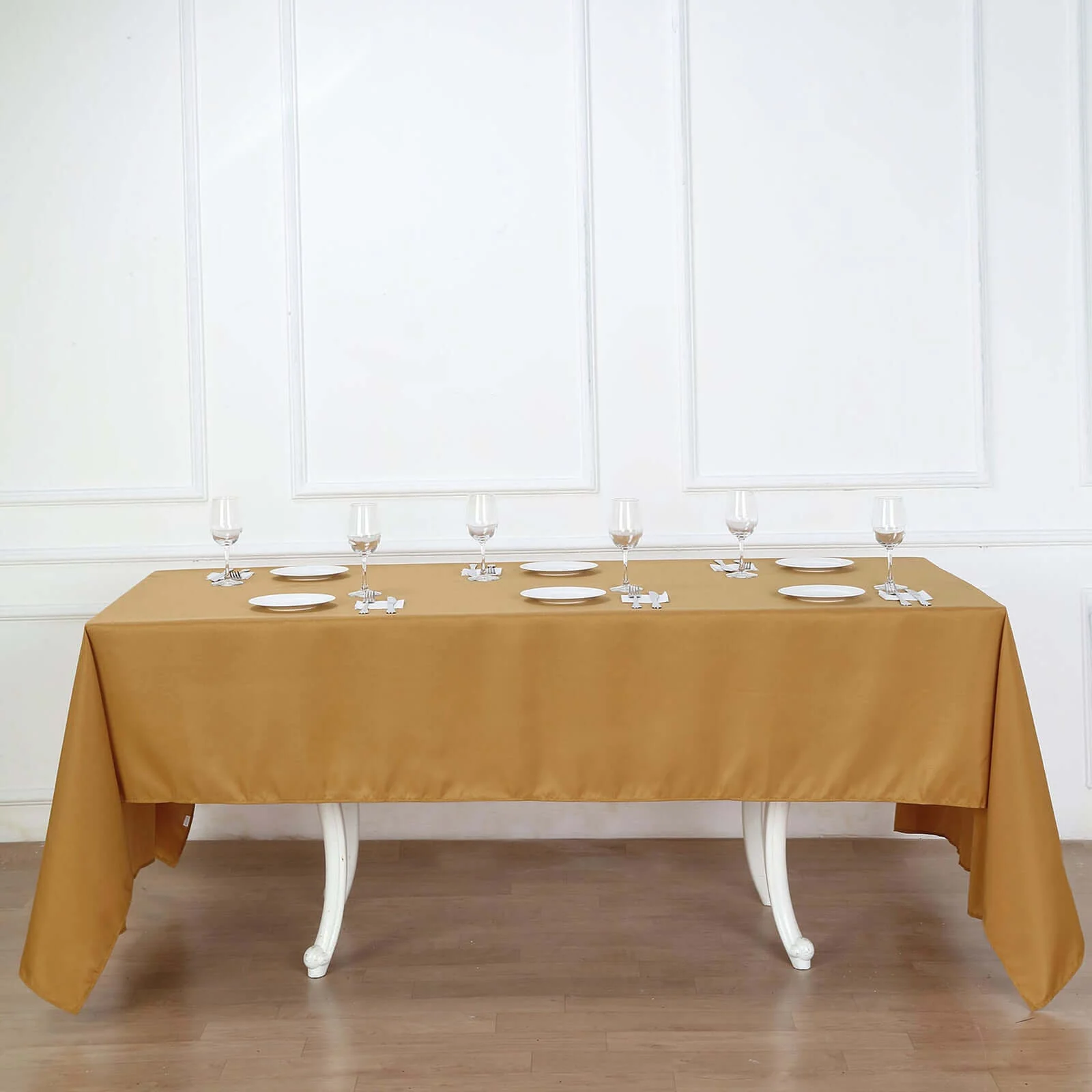 Polyester 60"x126" Rectangle Tablecloth Gold - Wrinkle-Resistant Table Cover for Weddings & Parties - Image 2
