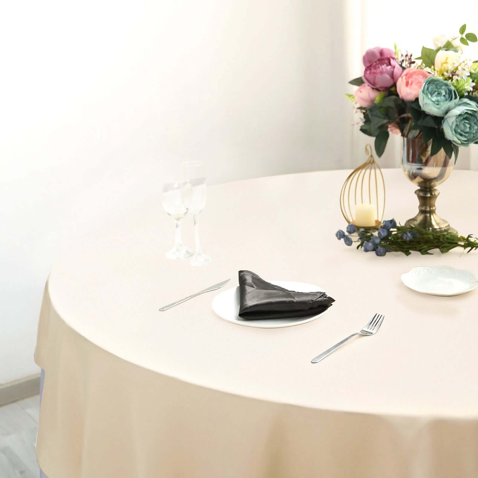 Polyester 90"x90" Table Overlay Square Tablecloth Beige - Wrinkle-Resistant & Durable Table Cover - Image 2