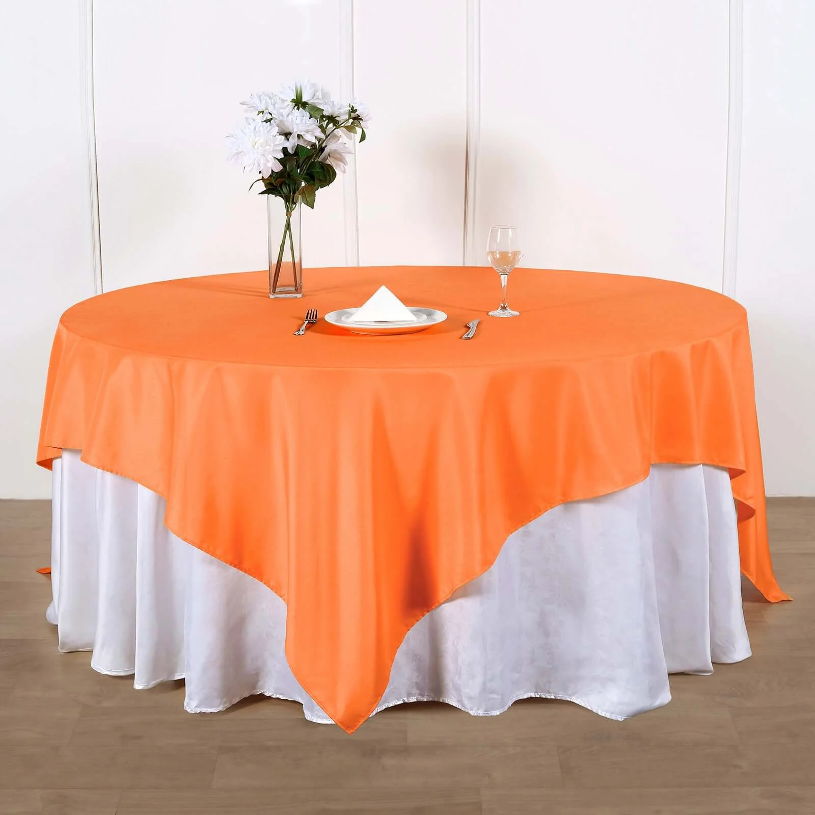 Polyester 90"x90" Table Overlay Square Tablecloth Orange - Wrinkle-Resistant & Durable Table Cover - Image 2