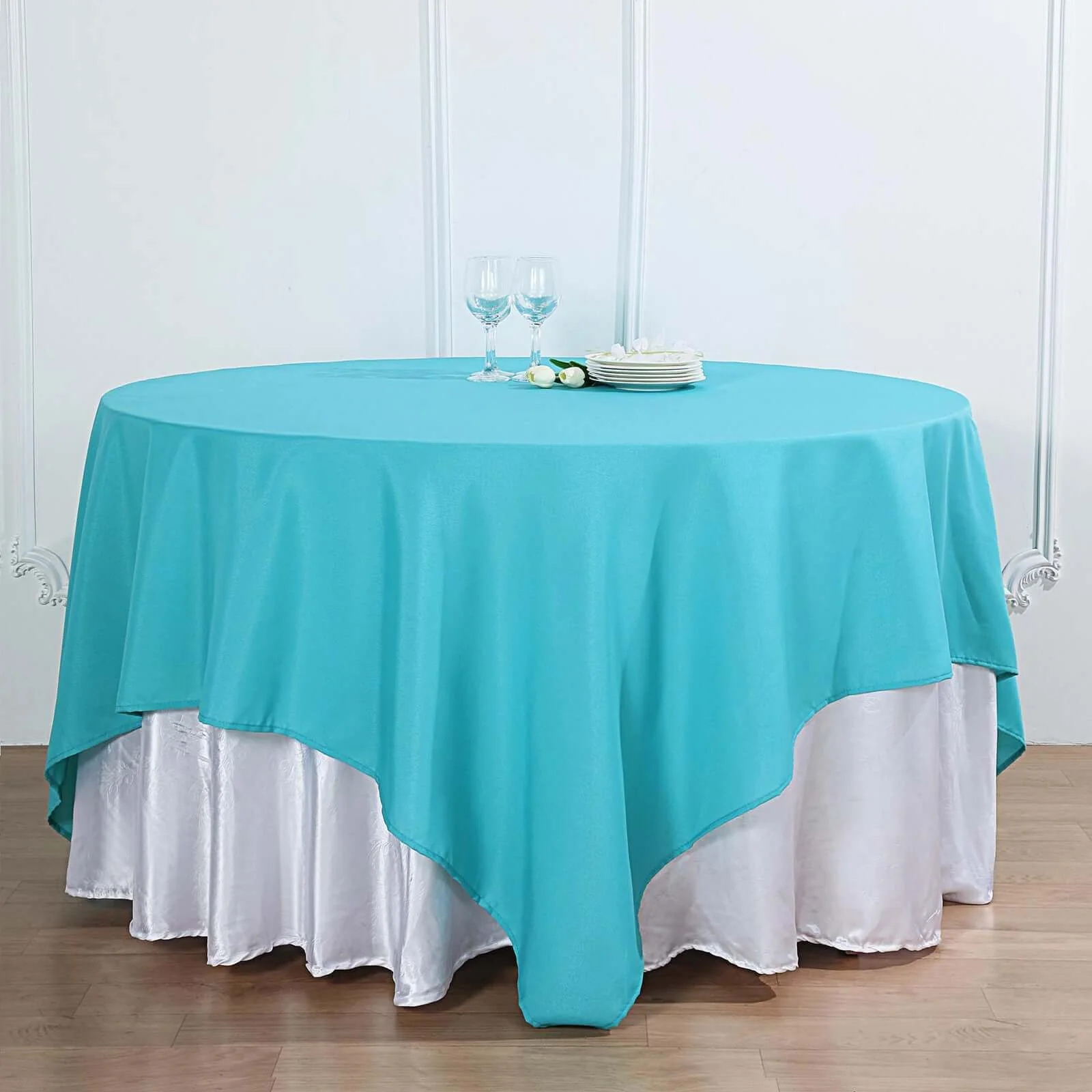 Polyester 90"x90" Table Overlay Square Tablecloth Turquoise - Wrinkle-Resistant & Durable Table Cover - Image 8