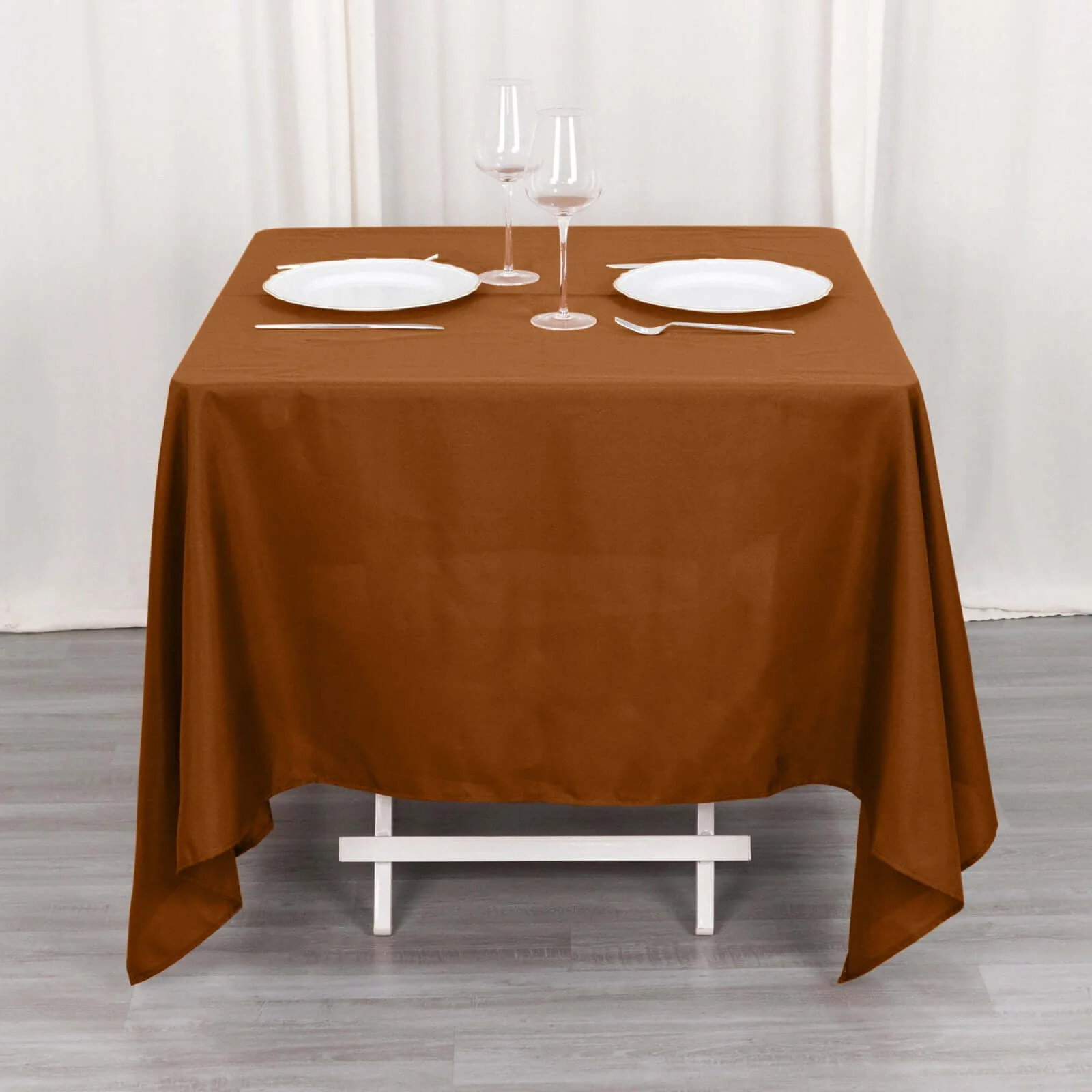 Polyester Square 70"x70" Tablecloth Cinnamon Brown - Wrinkle-Resistant & Durable Table Cover - Image 2