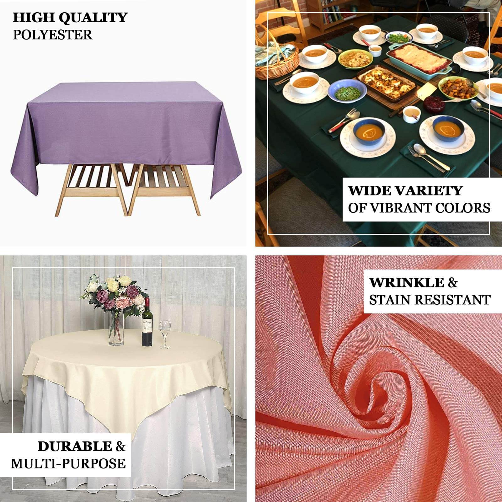 Polyester Square 70"x70" Tablecloth Cinnamon Brown - Wrinkle-Resistant & Durable Table Cover - Image 4