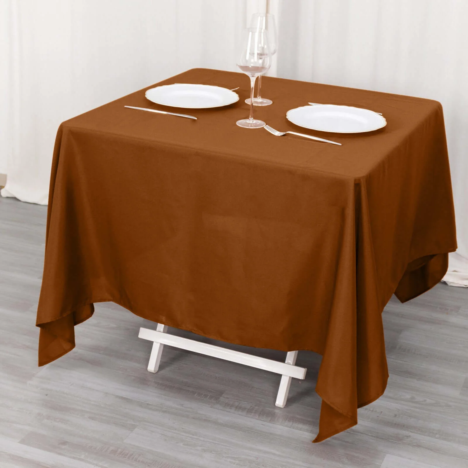 Polyester Square 70"x70" Tablecloth Cinnamon Brown - Wrinkle-Resistant & Durable Table Cover - Image 7