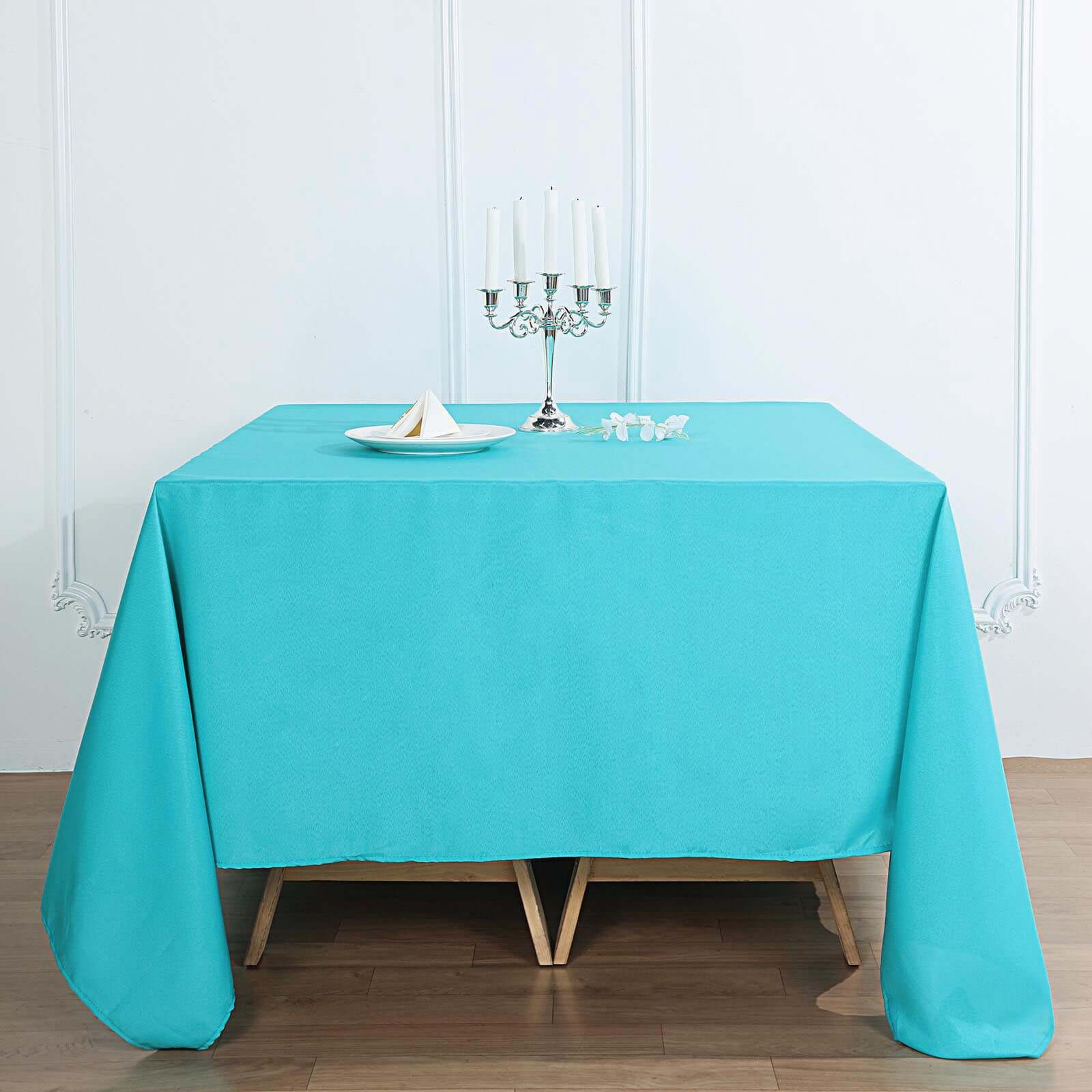 Polyester Square 90"x90" Tablecloth Turquoise - Wrinkle-Resistant & Durable Table Cover - Image 2