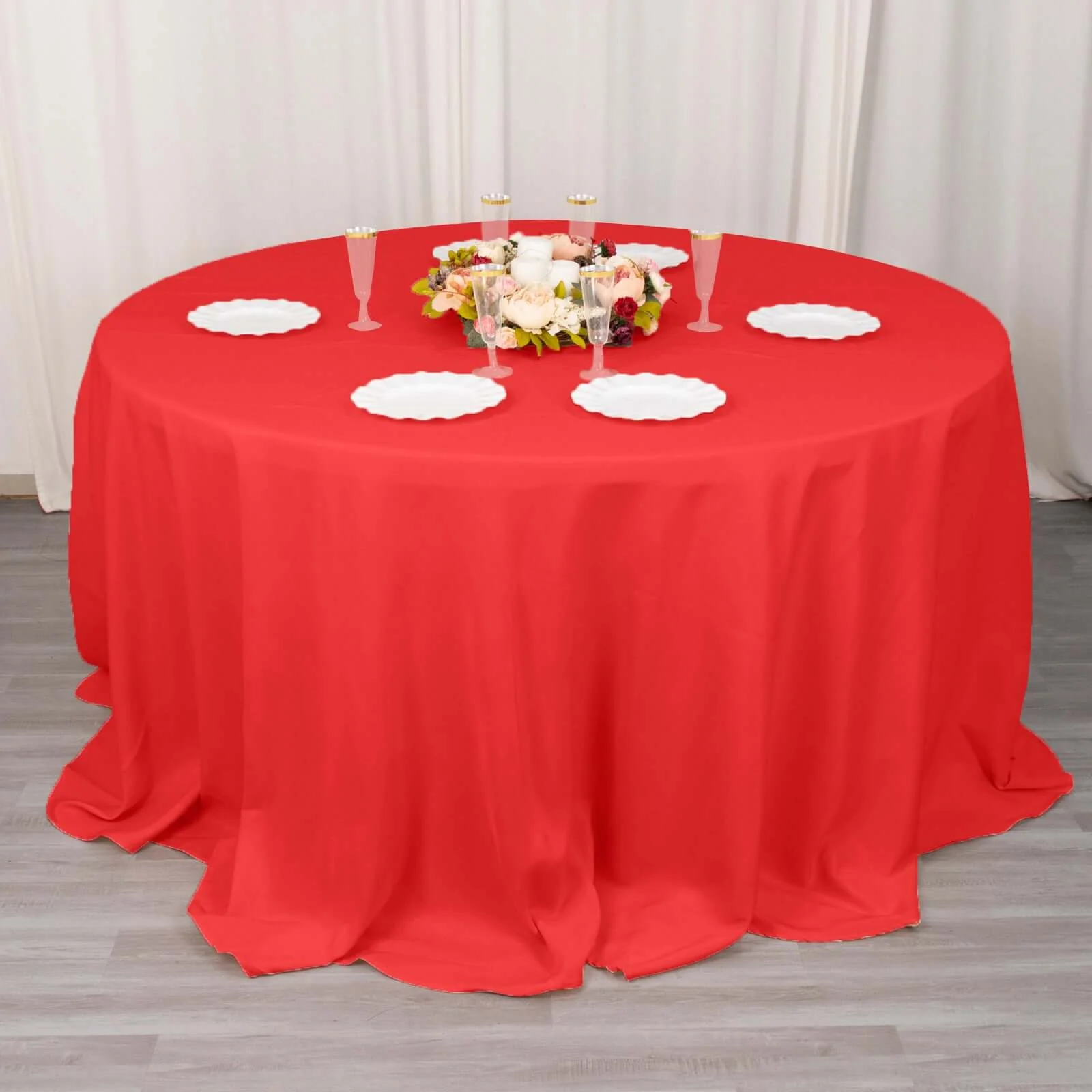 Premium Polyester 132" Round Tablecloth Red - Seamless 220GSM Wrinkle-Resistant Table Cover - Image 2