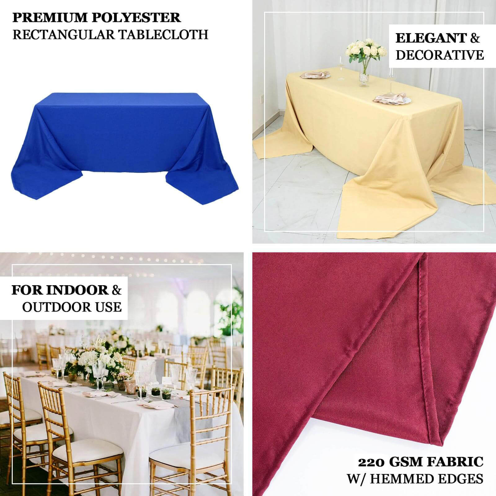 Premium Polyester 90"x132" Rectangle Tablecloth Burgundy - Seamless 220GSM Stain-Resistant Table Cover - Image 4