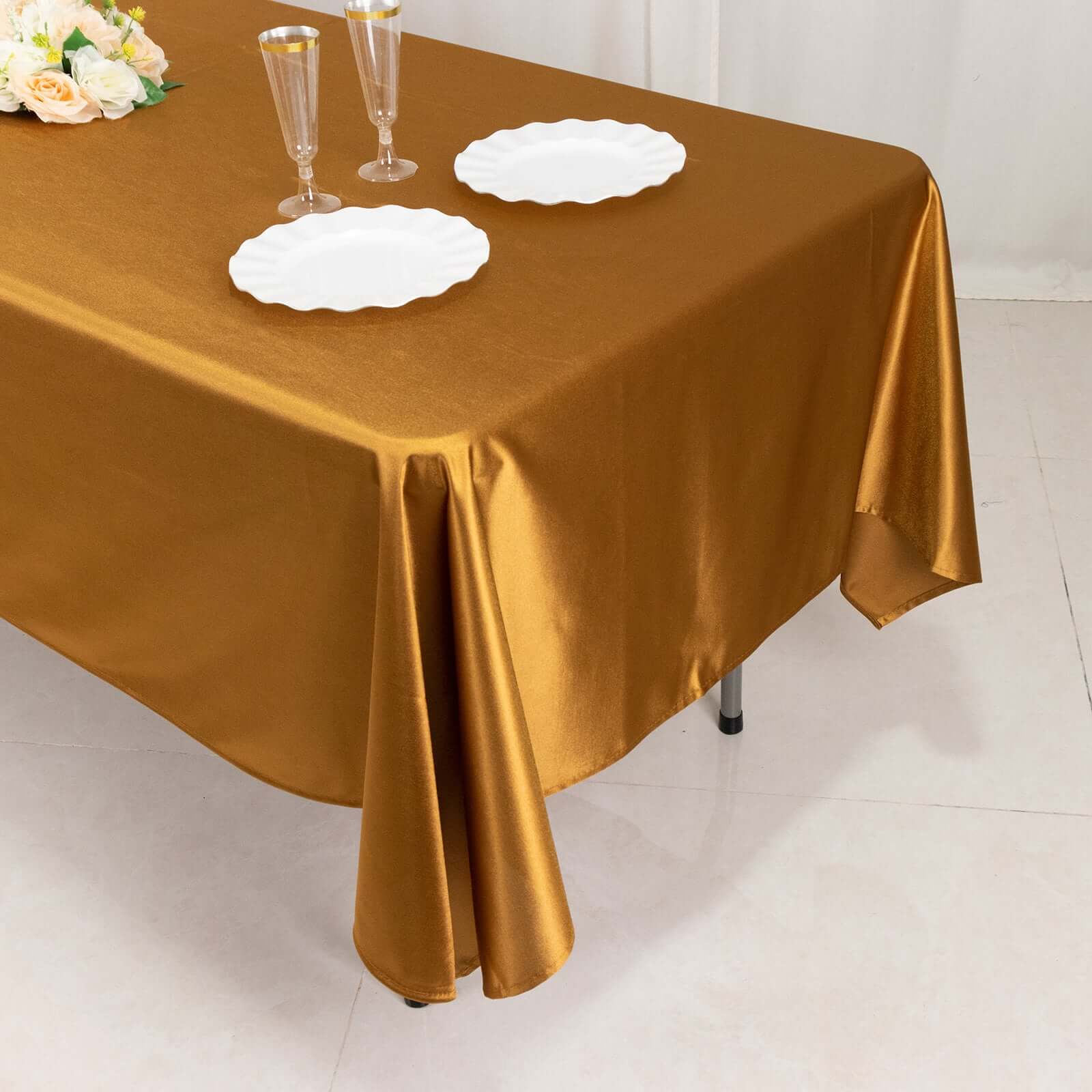 Scuba Rectangular 60"x102" Tablecloth Shimmering Gold - Wrinkle Free, Stain Resistant & Seamless Table Cover for Weddings and Parties - Image 7