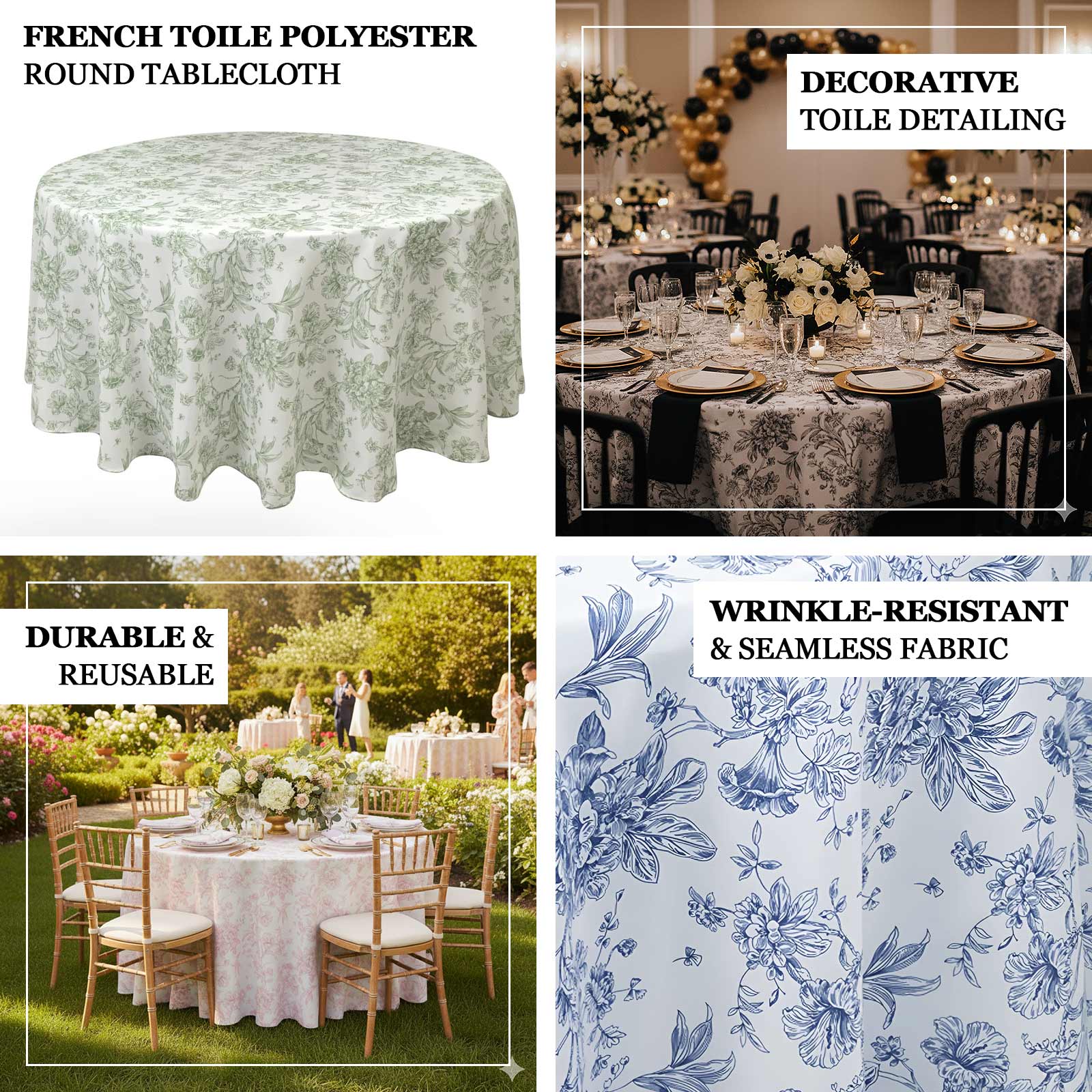 Polyester 120" Round Tablecloth White - Pink French Toile Pattern for Stylish Events - Image 4