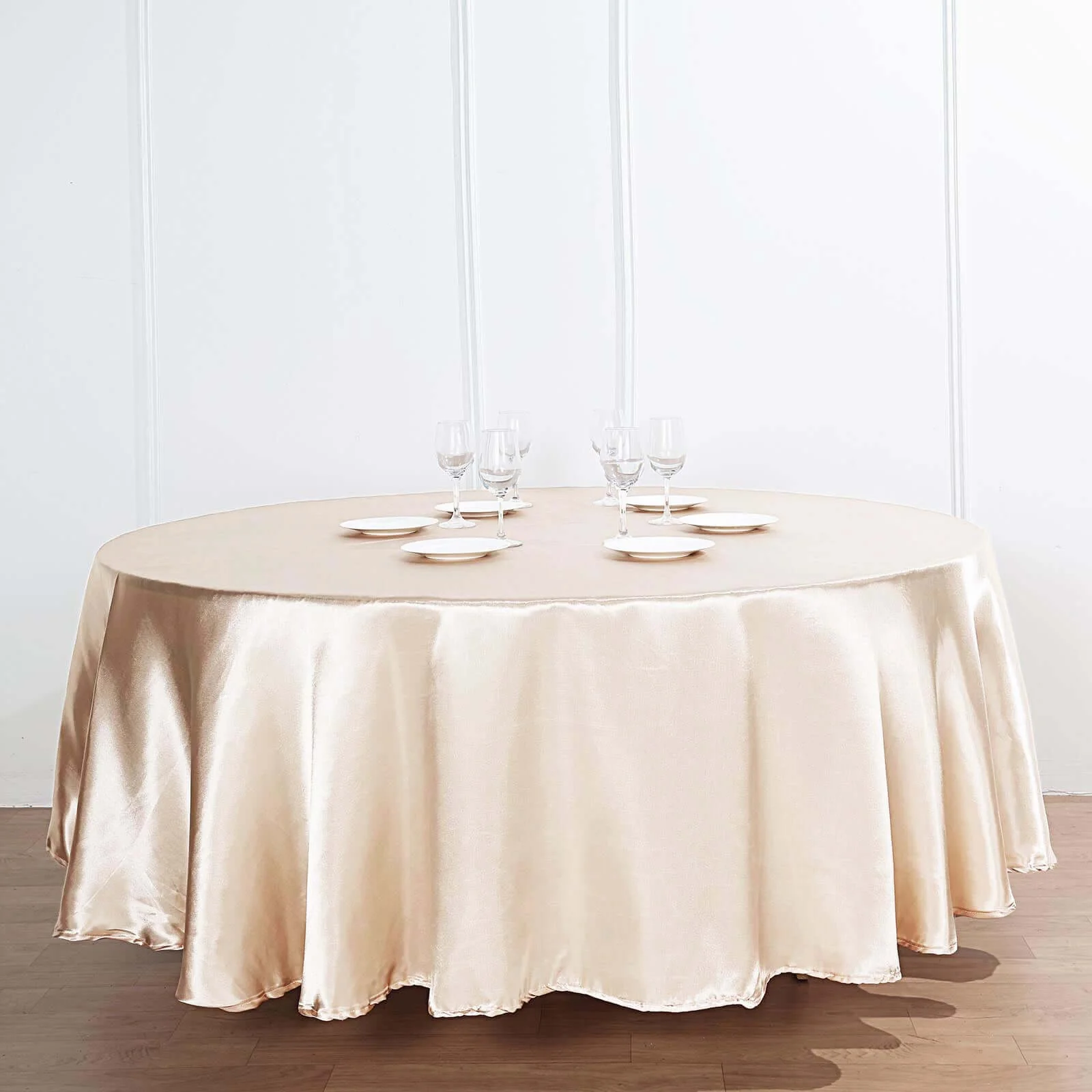 Satin 120" Round Tablecloth Beige - Stylish Seamless Table Cover - Image 2