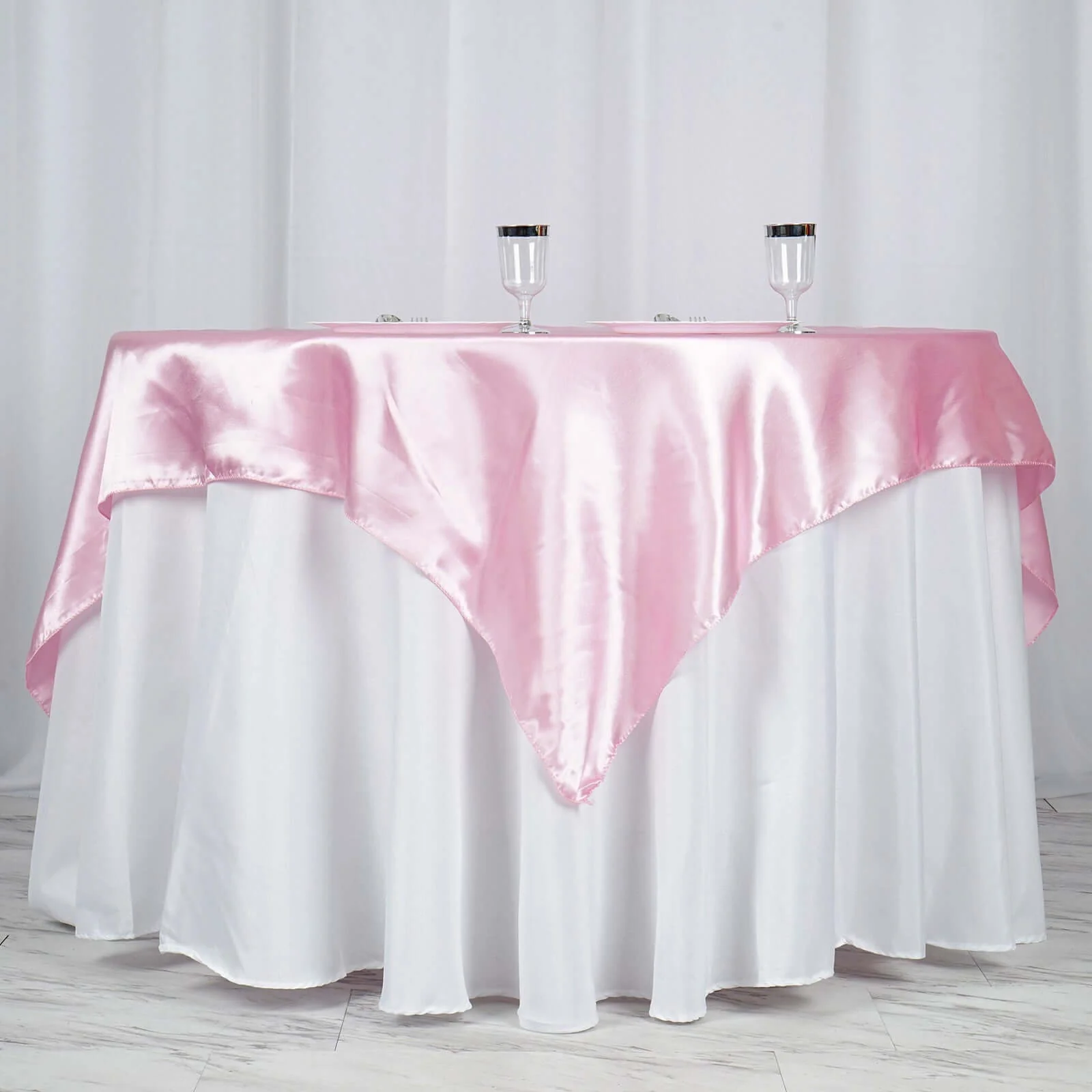 Satin 60"x60" Table Overlay Square Tablecloth Pink - Smooth Silky Touch Table Cover - Image 2