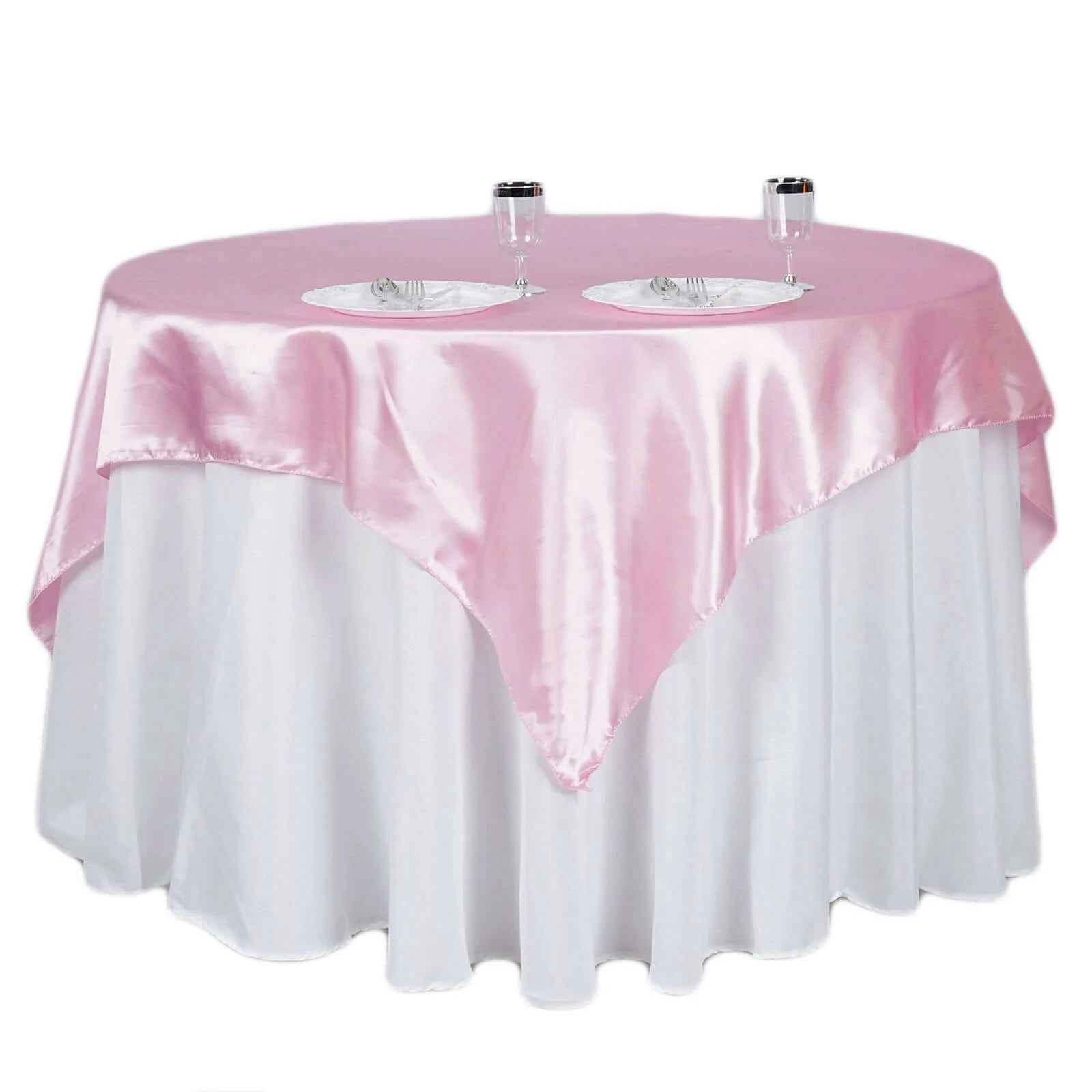 Satin 60"x60" Table Overlay Square Tablecloth Pink - Smooth Silky Touch Table Cover - Image 7