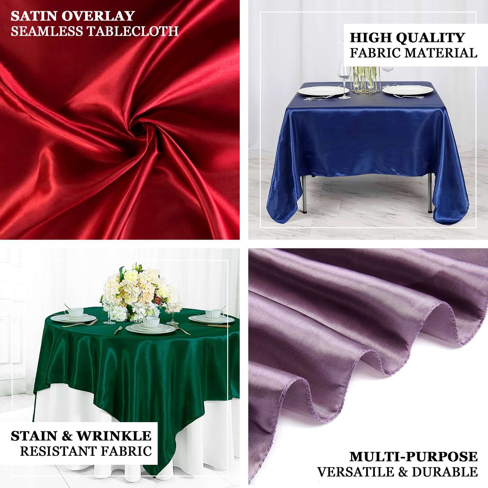 Satin 90"x90" Table Overlay Square Tablecloth Burgundy - Smooth Finish Table Topper - Image 3
