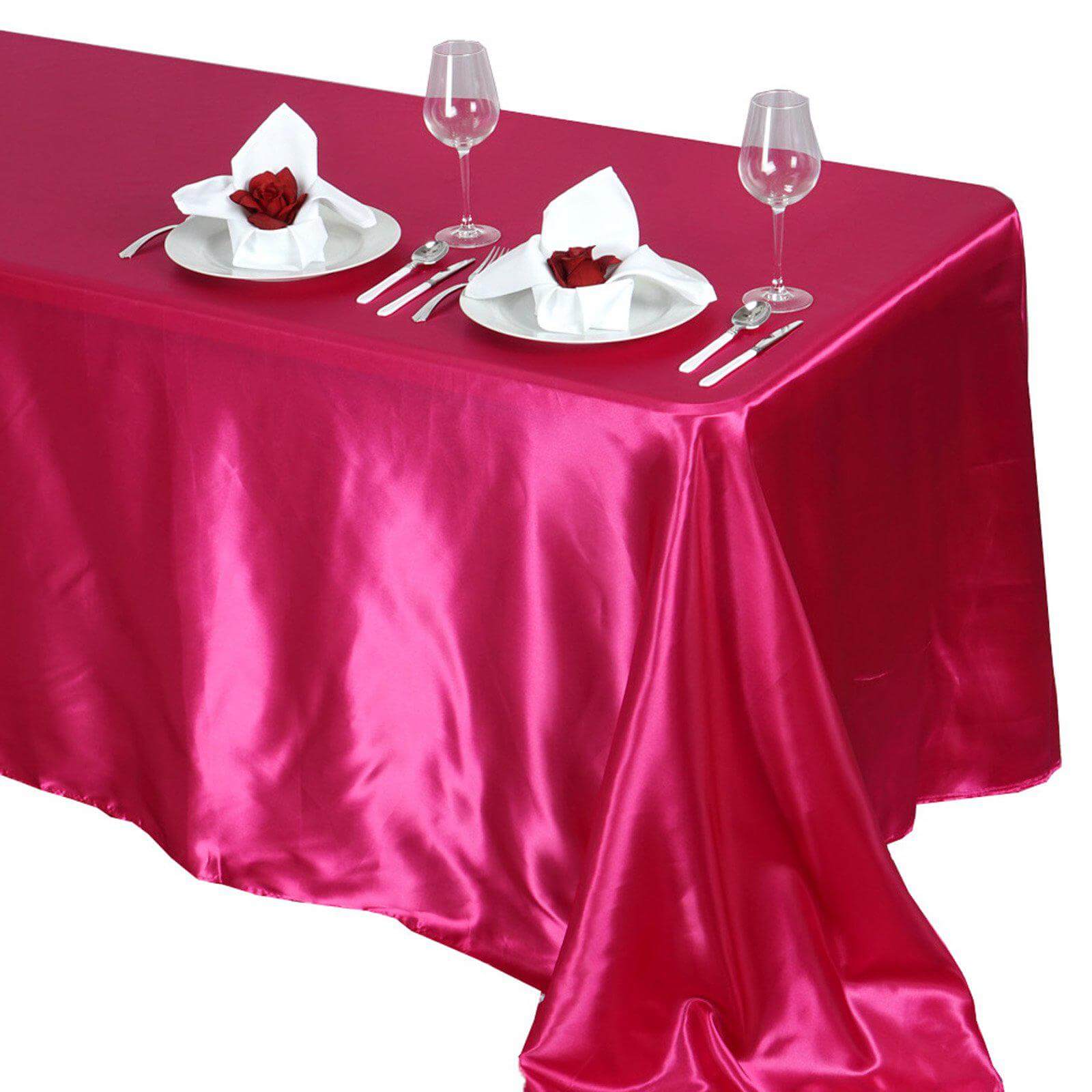 Satin Rectangular 90"x132" Tablecloth Fuchsia - Seamless Table Cover - Image 6