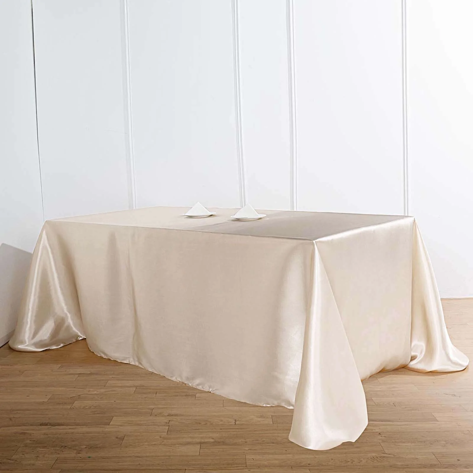Satin Rectangular 90"x156" Tablecloth Beige - Seamless Table Cover - Image 3