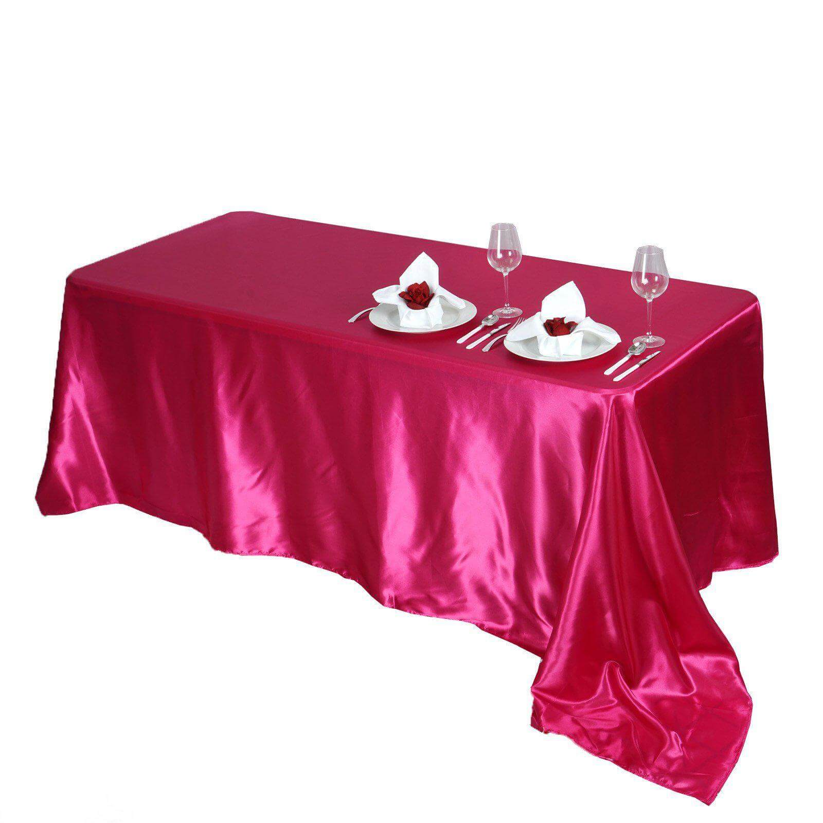 Satin Rectangular 90"x156" Tablecloth Fuchsia - Seamless Table Cover - Image 5