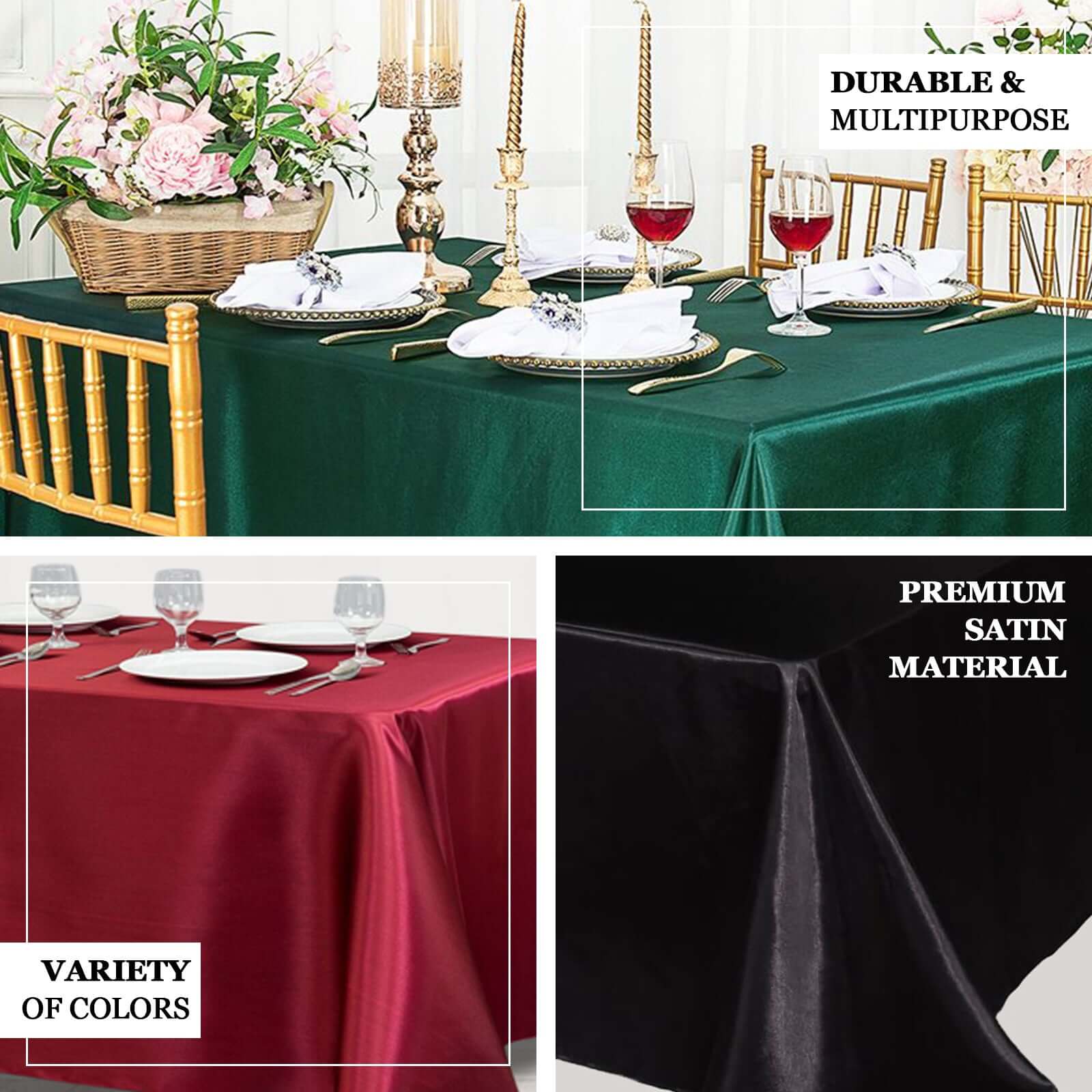 Satin Rectangular 90"x156" Tablecloth Light Blue - Seamless Table Cover - Image 5
