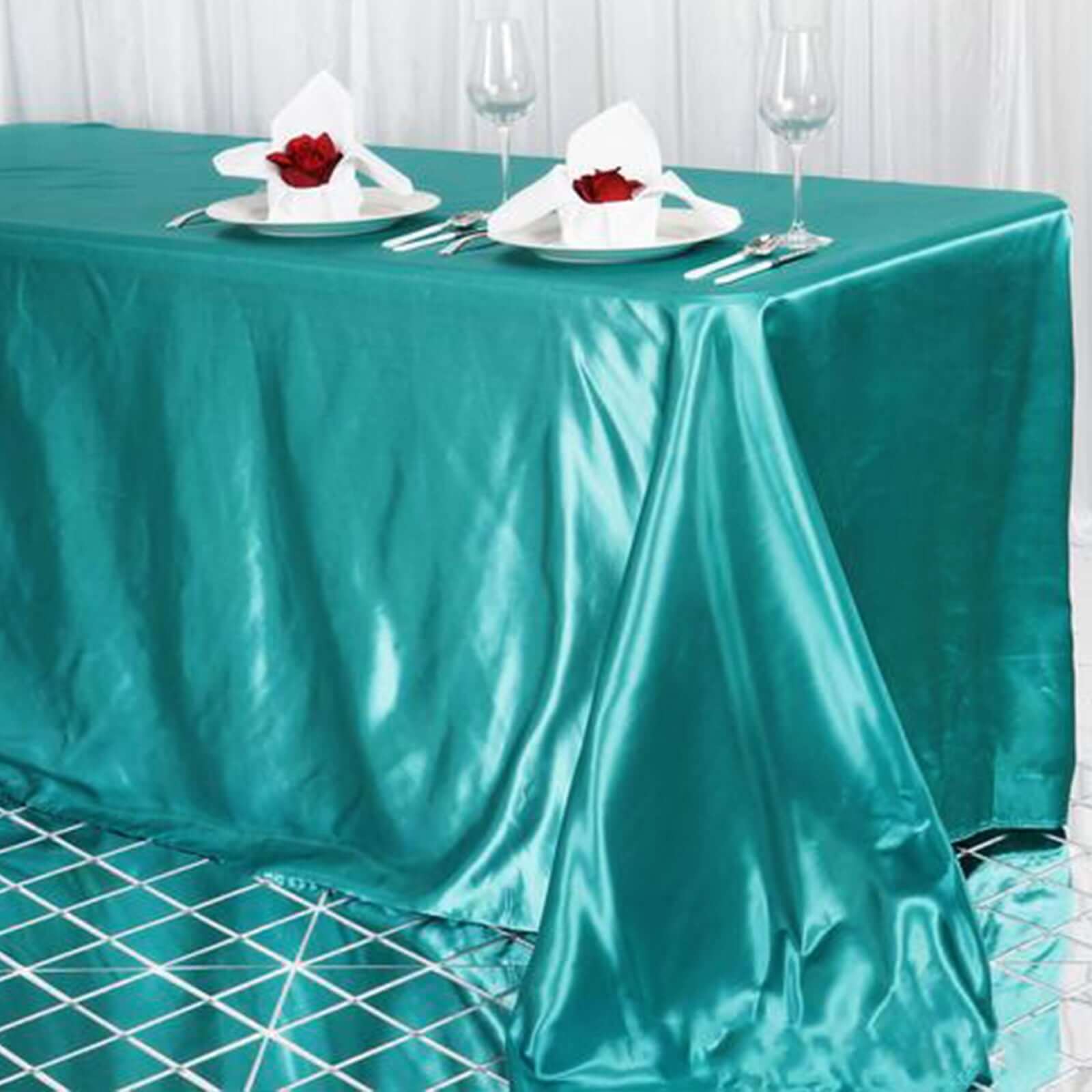 Satin Rectangular 90"x156" Tablecloth Turquoise - Seamless Table Cover - Image 2