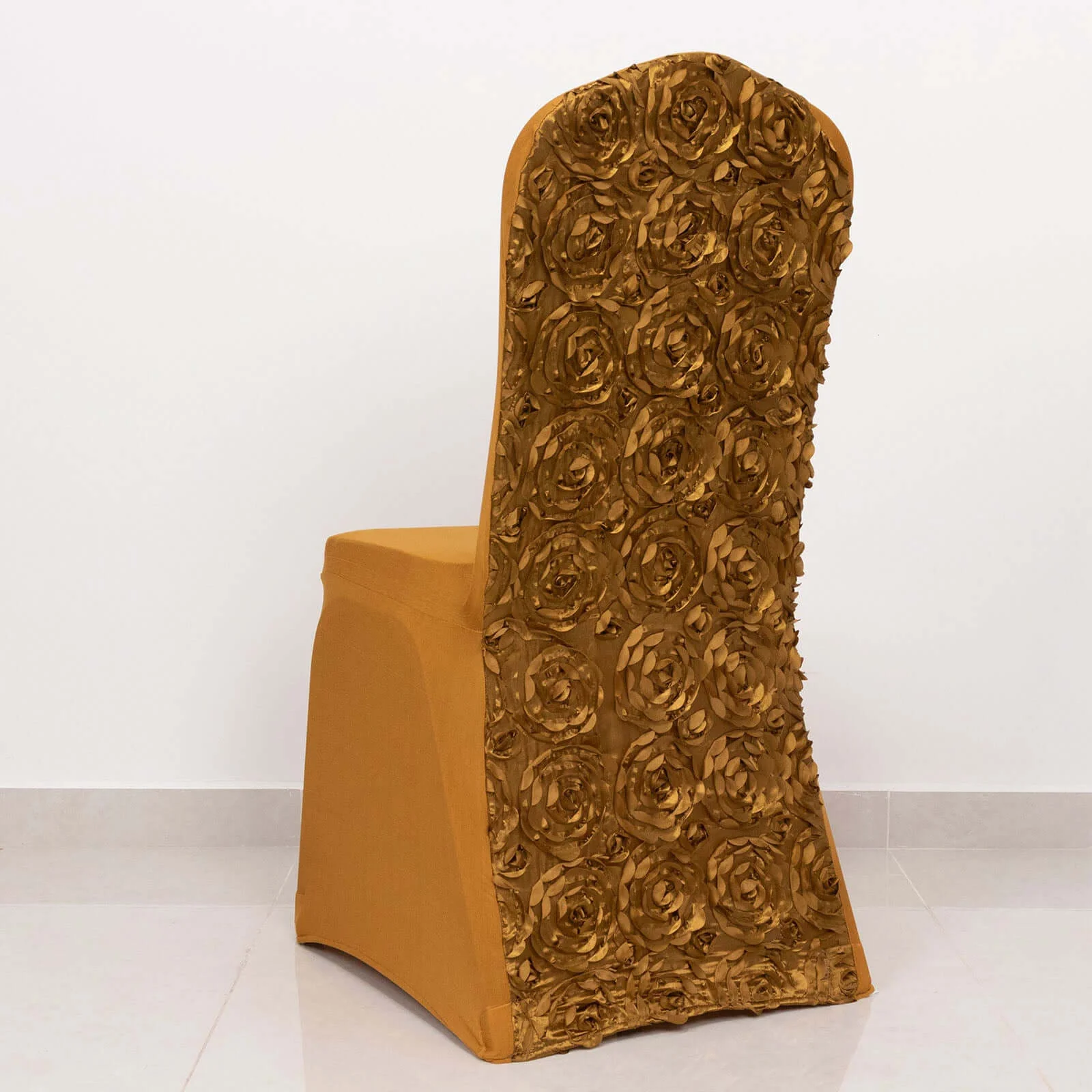 Satin Rosette Chair Cover for Banquet Chairs Gold - Stylish Stretch Fitted Slip-On Design for Sophisticated Gatherings - Image 6