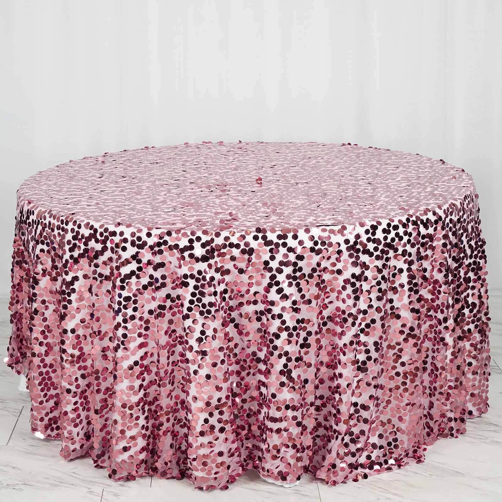 Sequin 120" Round Tablecloth Pink - Seamless Big Payette Table Cover - Image 5