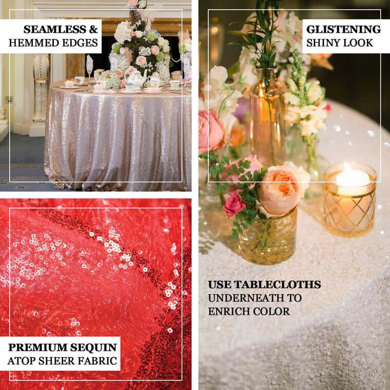 Sequin 120" Round Tablecloth Rose Gold - Seamless Glittering Table Cover - Image 4