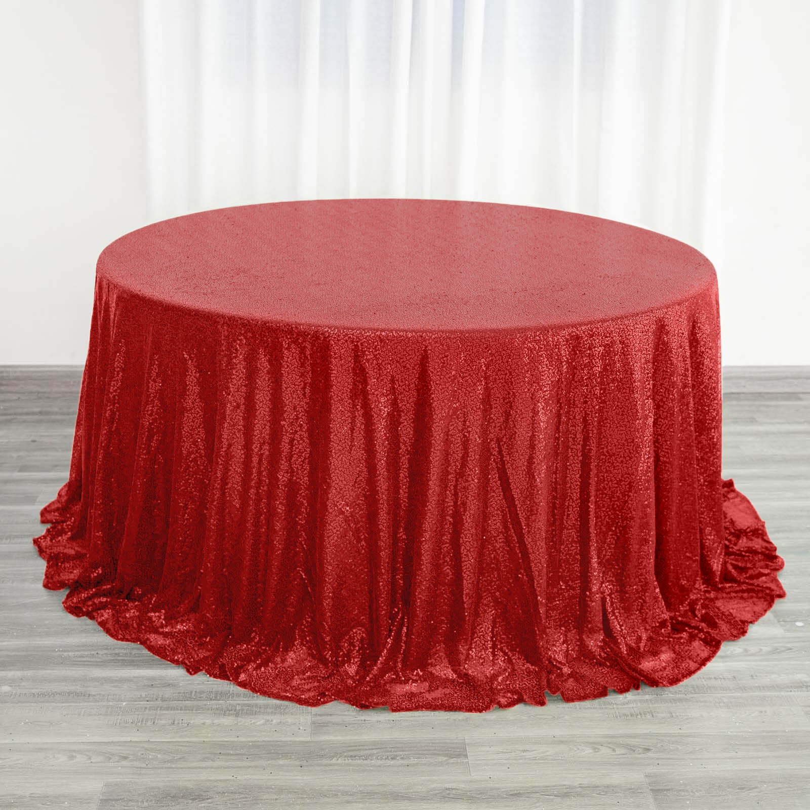 Sequin 132" Round Tablecloth Red - Seamless Dazzling Table Cover - Image 2