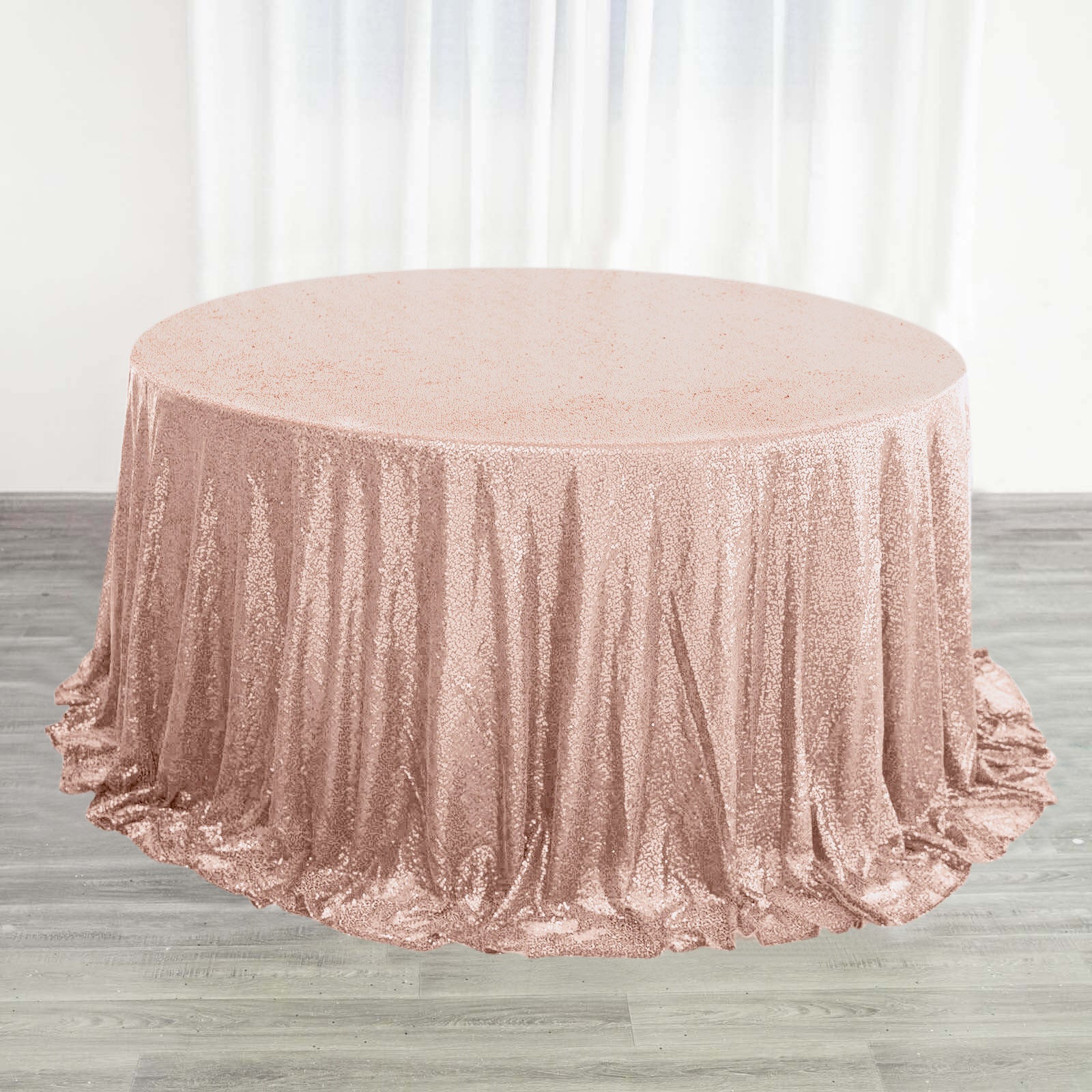 Sequin 132" Round Tablecloth Rose Gold - Seamless Dazzling Table Cover - Image 5