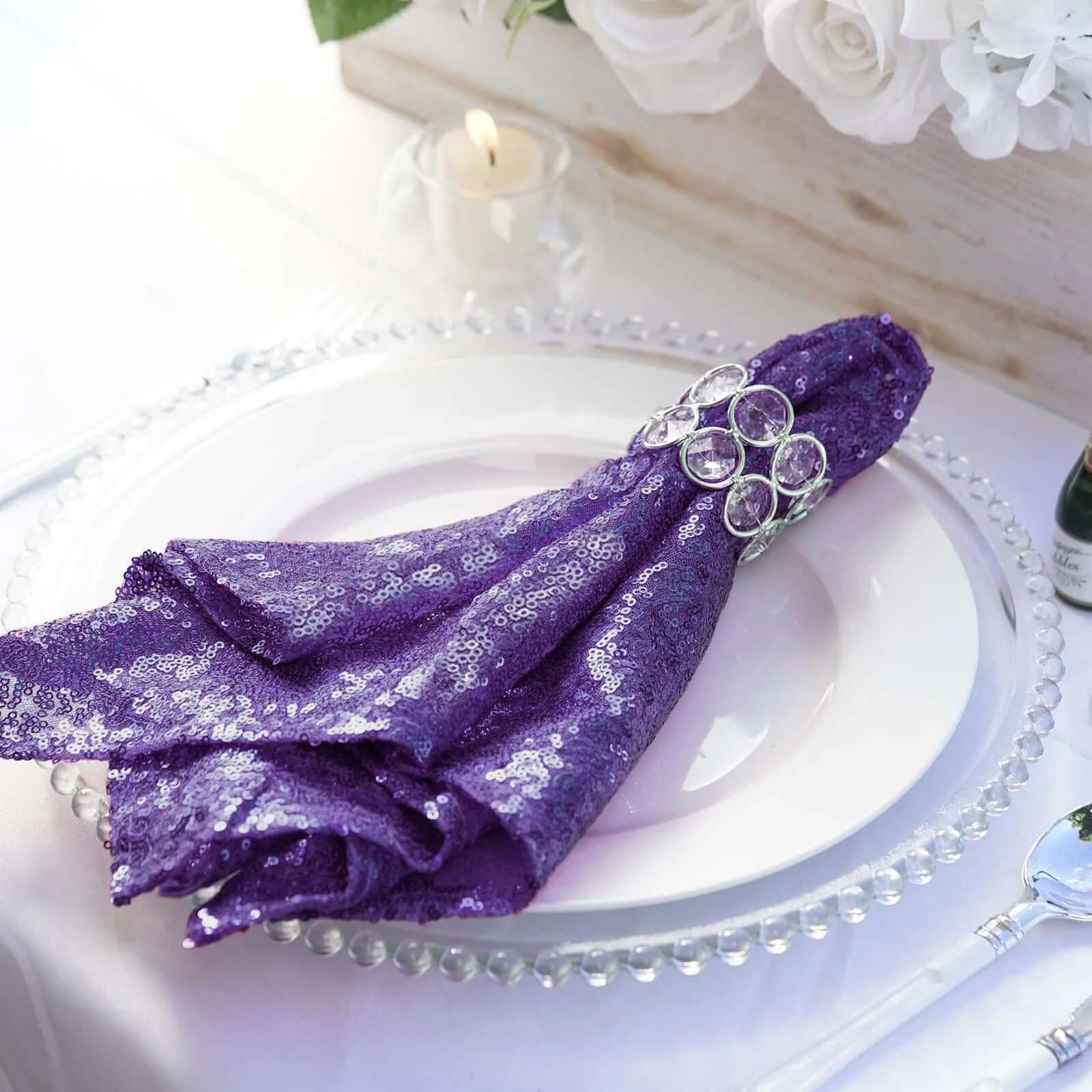 Sequin 20"x20" Napkin Purple - Shimmering Dinner Napkin - Image 2
