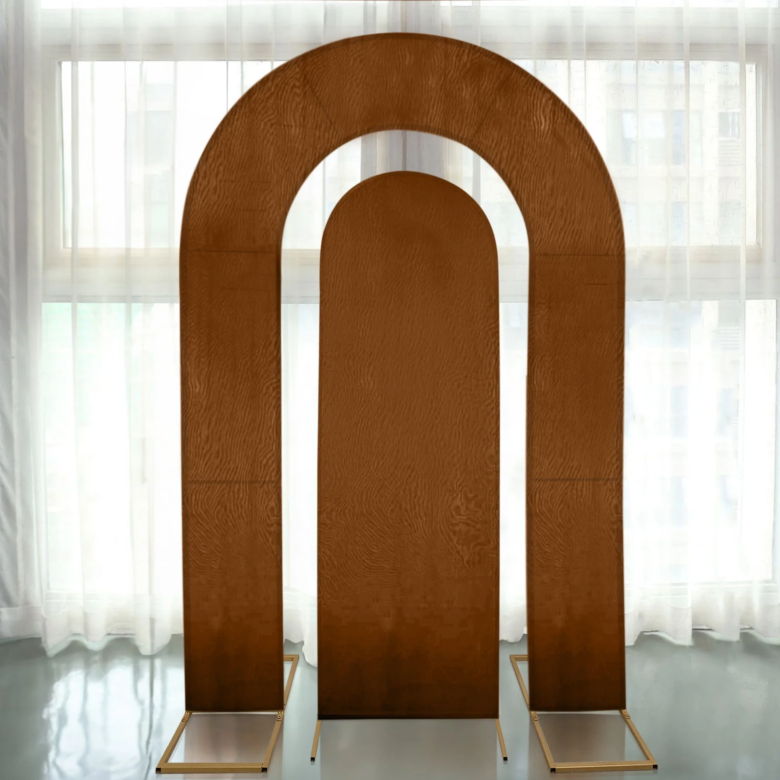 Set of 2 Brown Spandex Fitted Wedding Arch Covers for Round Top and Double Arch Chiara Backdrop Stands - 6ft,8ft - Image 7
