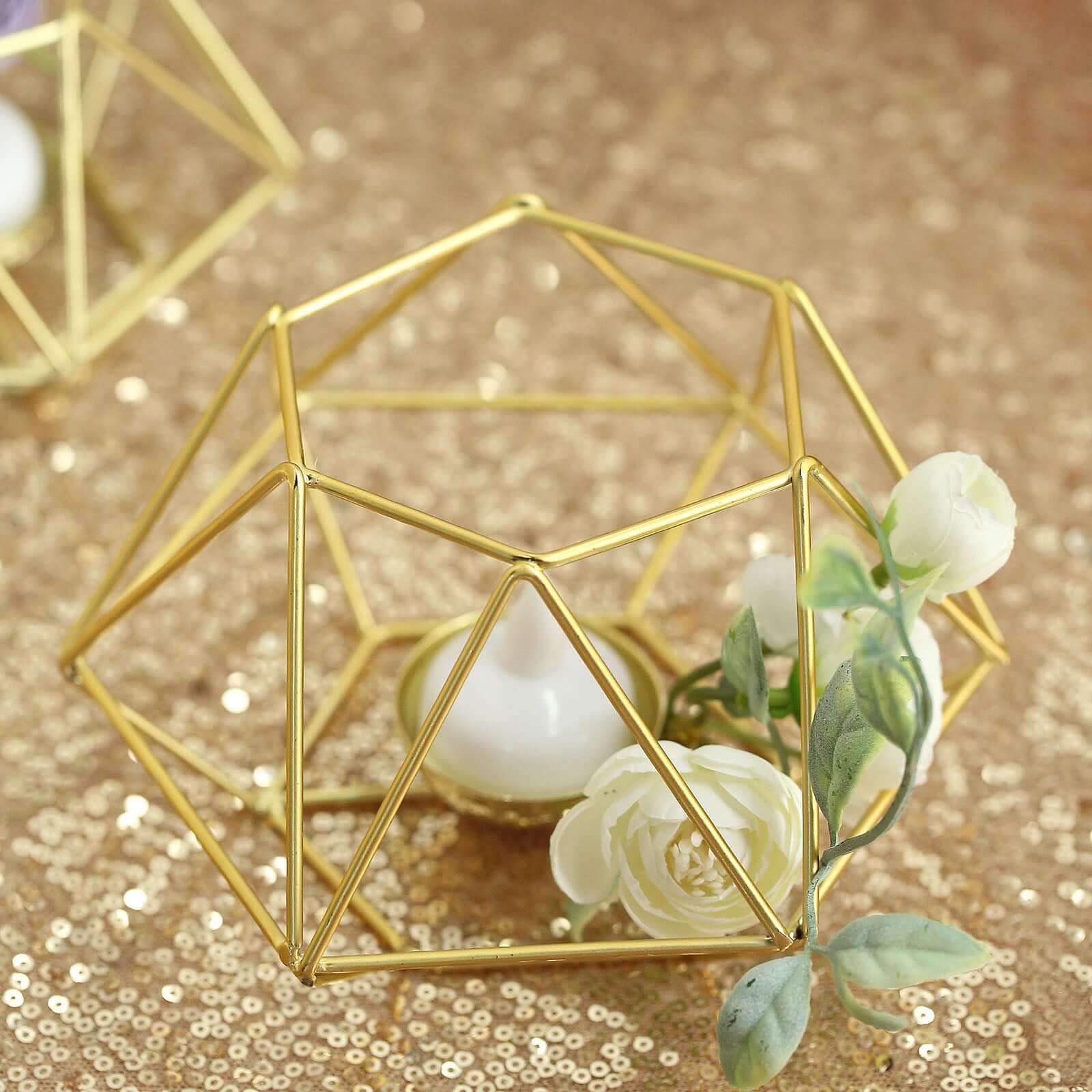 Set of 2 Candle Holders Metal Hexagon Geometric Design Gold - Modern Decorative Centerpieces for Tables 4"x3" - Image 8