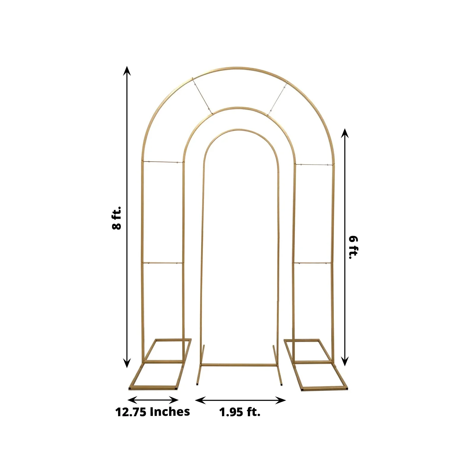 Set of 2 Gold Metal Round Top Chiara Backdrop Stand Wedding Arches, Double Arch Floral Balloon Frame Ceremony Arbors - 6ft,8ft - Image 3