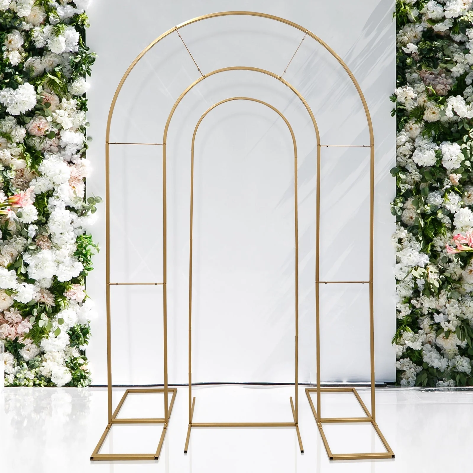 Set of 2 Gold Metal Round Top Chiara Backdrop Stand Wedding Arches, Double Arch Floral Balloon Frame Ceremony Arbors - 6ft,8ft - Image 6