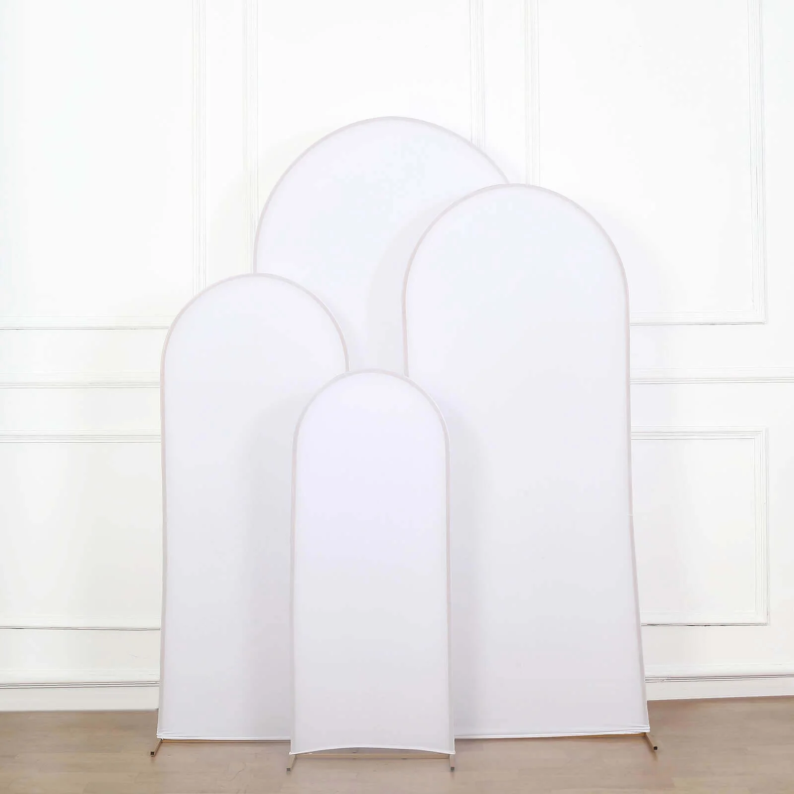 Set of 4 Matte White Spandex Fitted Wedding Arch Covers For Round Top Chiara Backdrop Stands - 4ft,5ft,6ft,7ft - Image 7