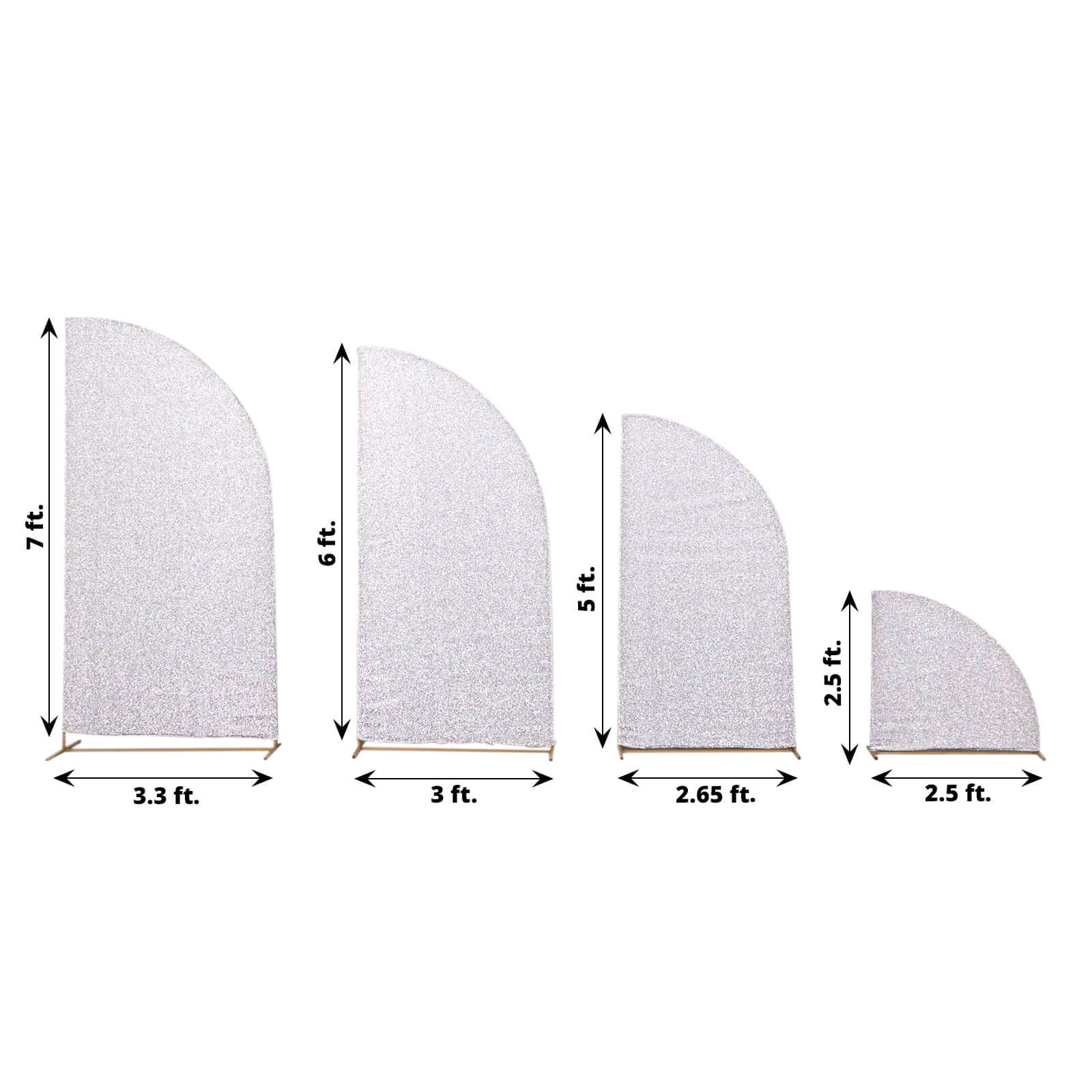 Set of 4 Silver Chiara Wedding Arch Covers Shimmer Tinsel Finish, Fitted Covers For Half Moon Backdrop Stands - 2.5ft, 5ft, 6ft, 7ft - Image 3