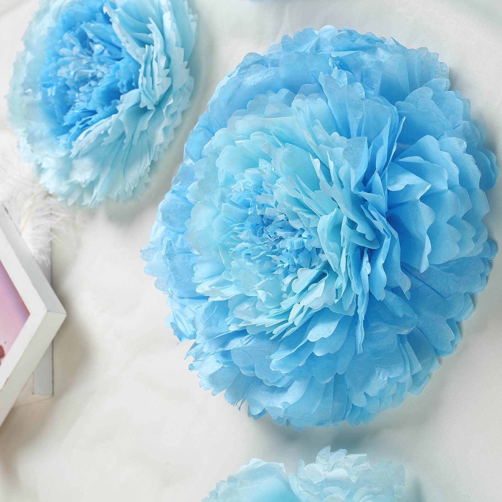 Set of 6 Aqua Blue Giant Carnation 3D Paper Flowers Wall Decor - 12",16",20" - Image 2