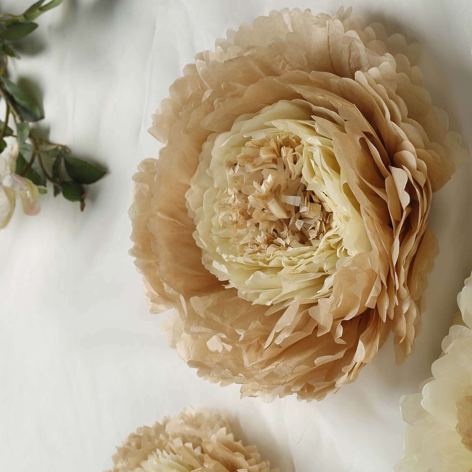 Set of 6 Taupe Natural Giant Carnation 3D Paper Flowers Wall Decor - 12",16",20" - Image 2