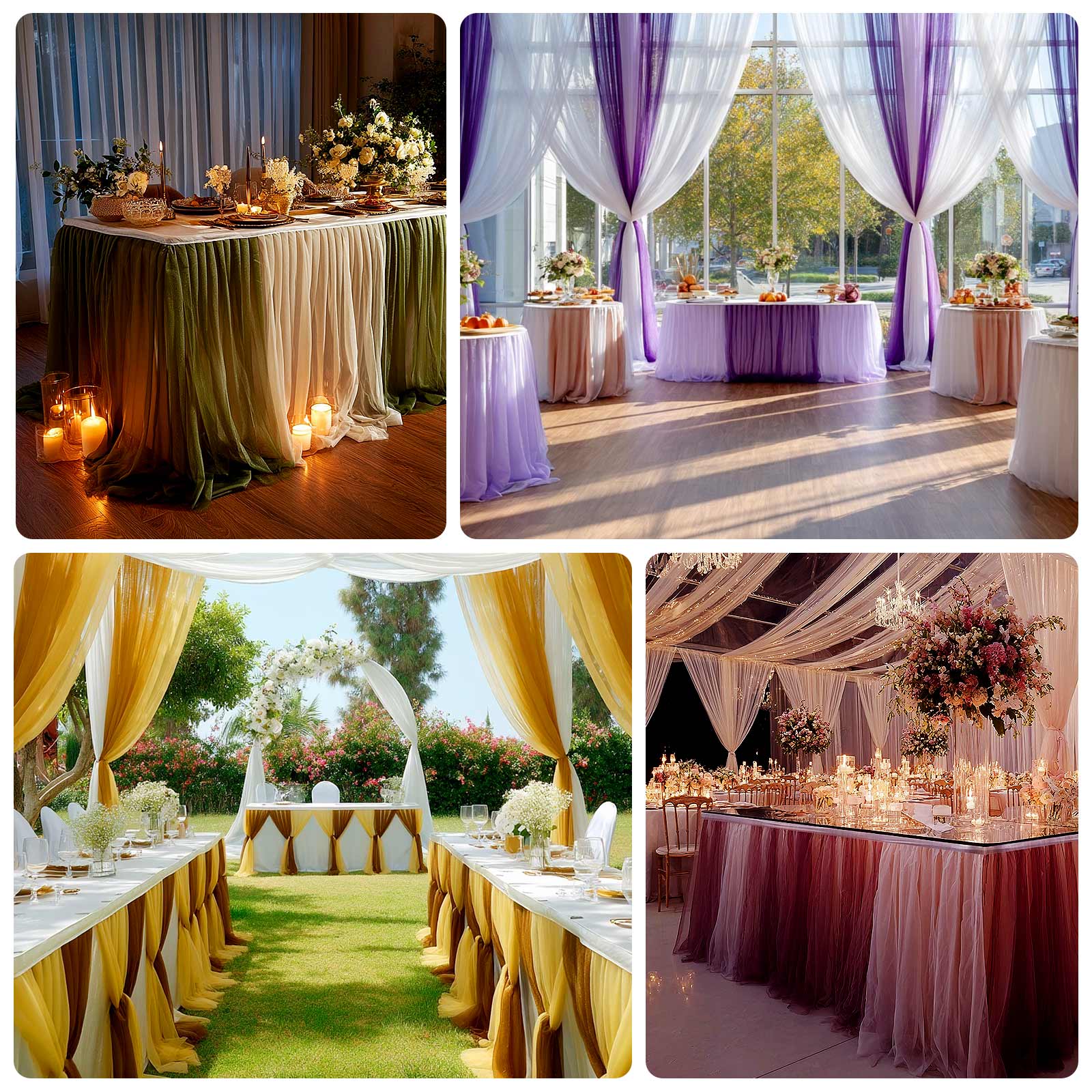 14ft Sheer Pleated Ruffle Skirting Chiffon Table Skirt - Champagne and Gold, Shimmer Sheer, Wrinkle-Free Fabric - Image 5