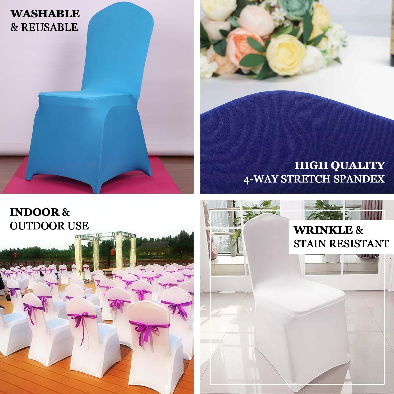 Spandex Chair Cover for Banquet Chairs Royal Blue - Stretch 160GSM Fabric with Slip-On Slipcover - Image 4
