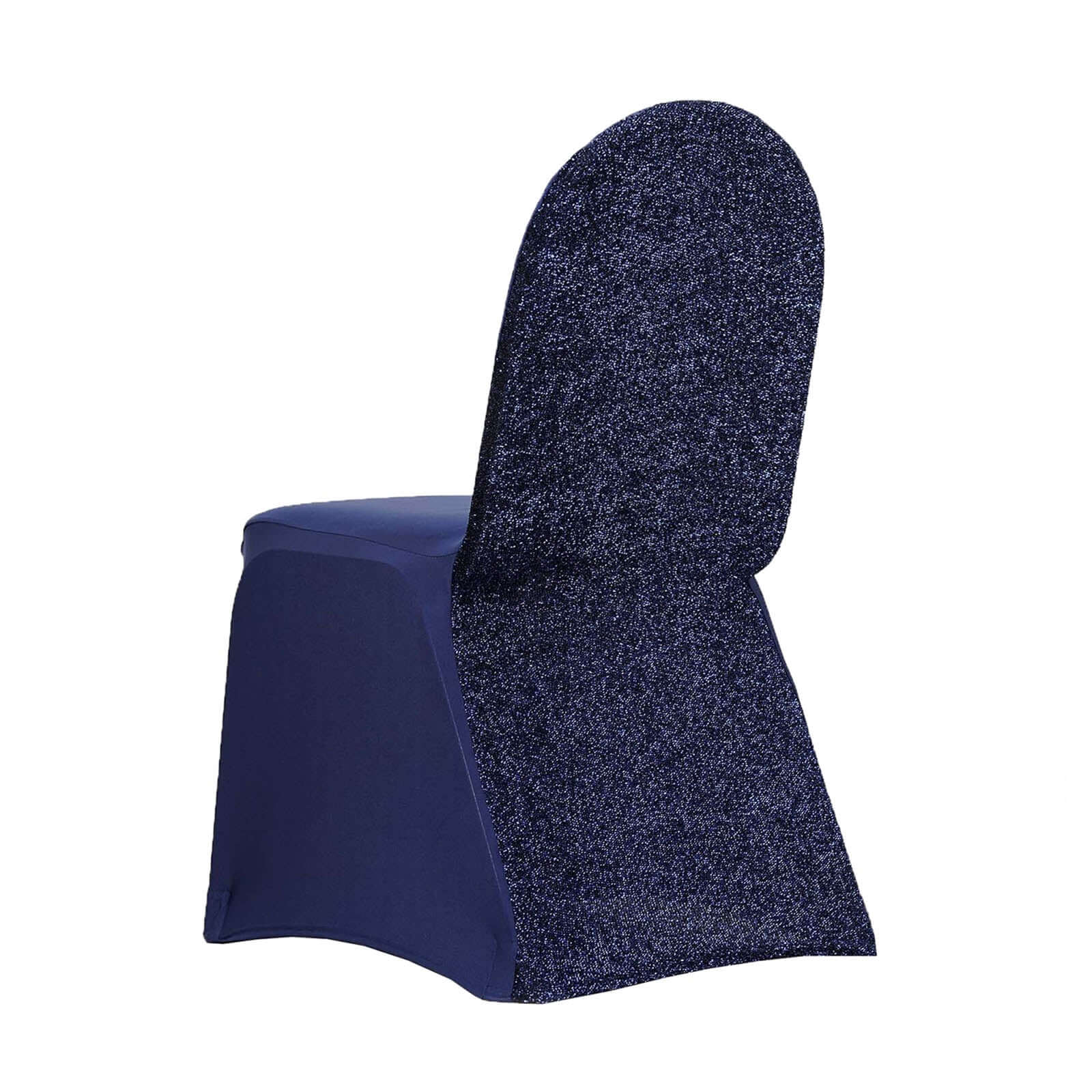 Spandex Chair Cover with Metallic Shimmer Tinsel Back for Banquet Chairs Navy Blue - Fitted Slipcover - Image 6