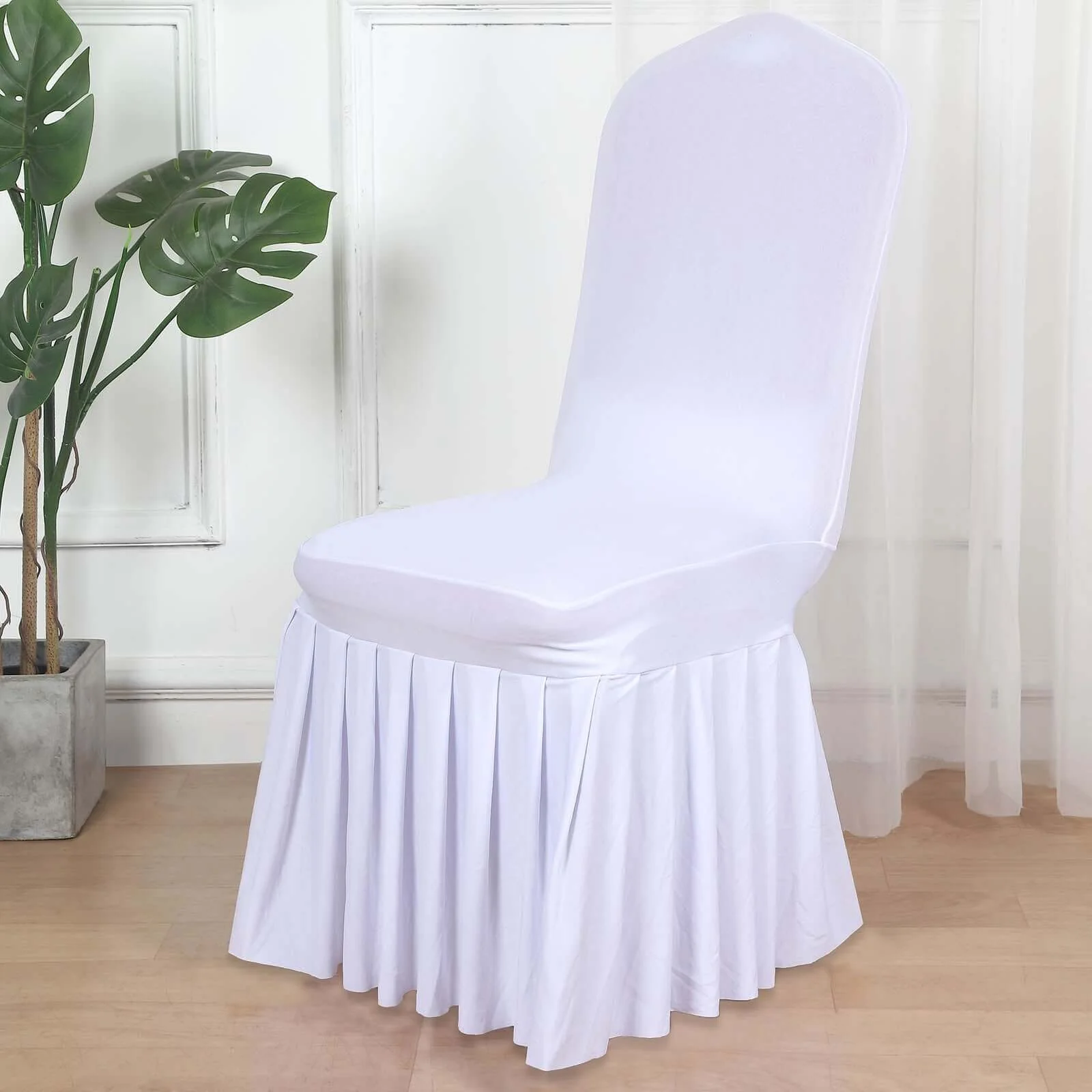 Spandex Chair Cover with Ruffle Pleated Skirt for Banquet Chairs White - Stylish 1-Piece Stretch Fitted Design - Image 8