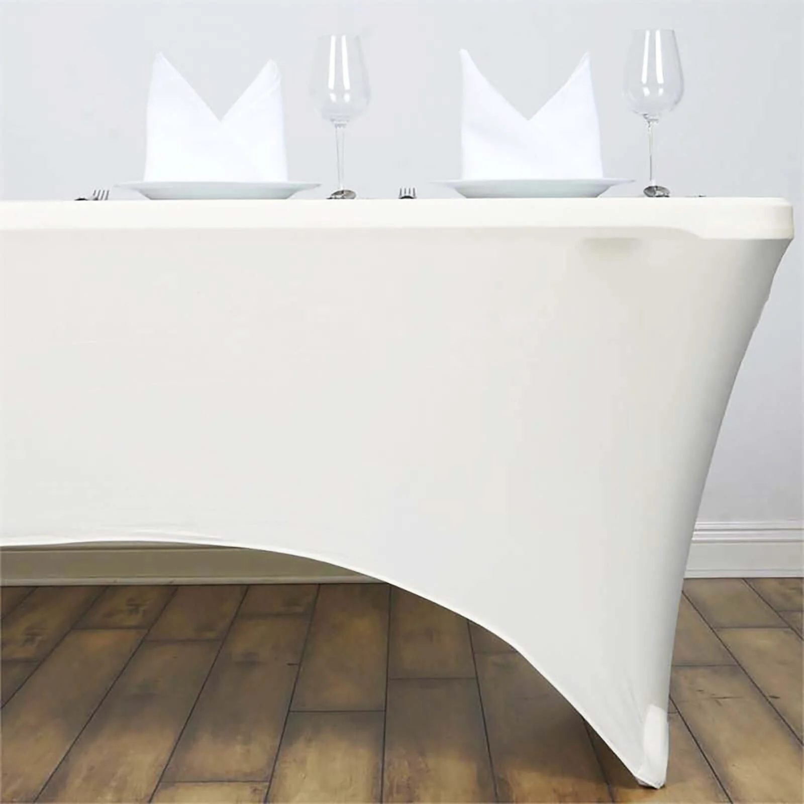 Stretch Spandex 6ft Rectangle Tablecloth Ivory - Durable Form-Fitting Table Cover - Image 2